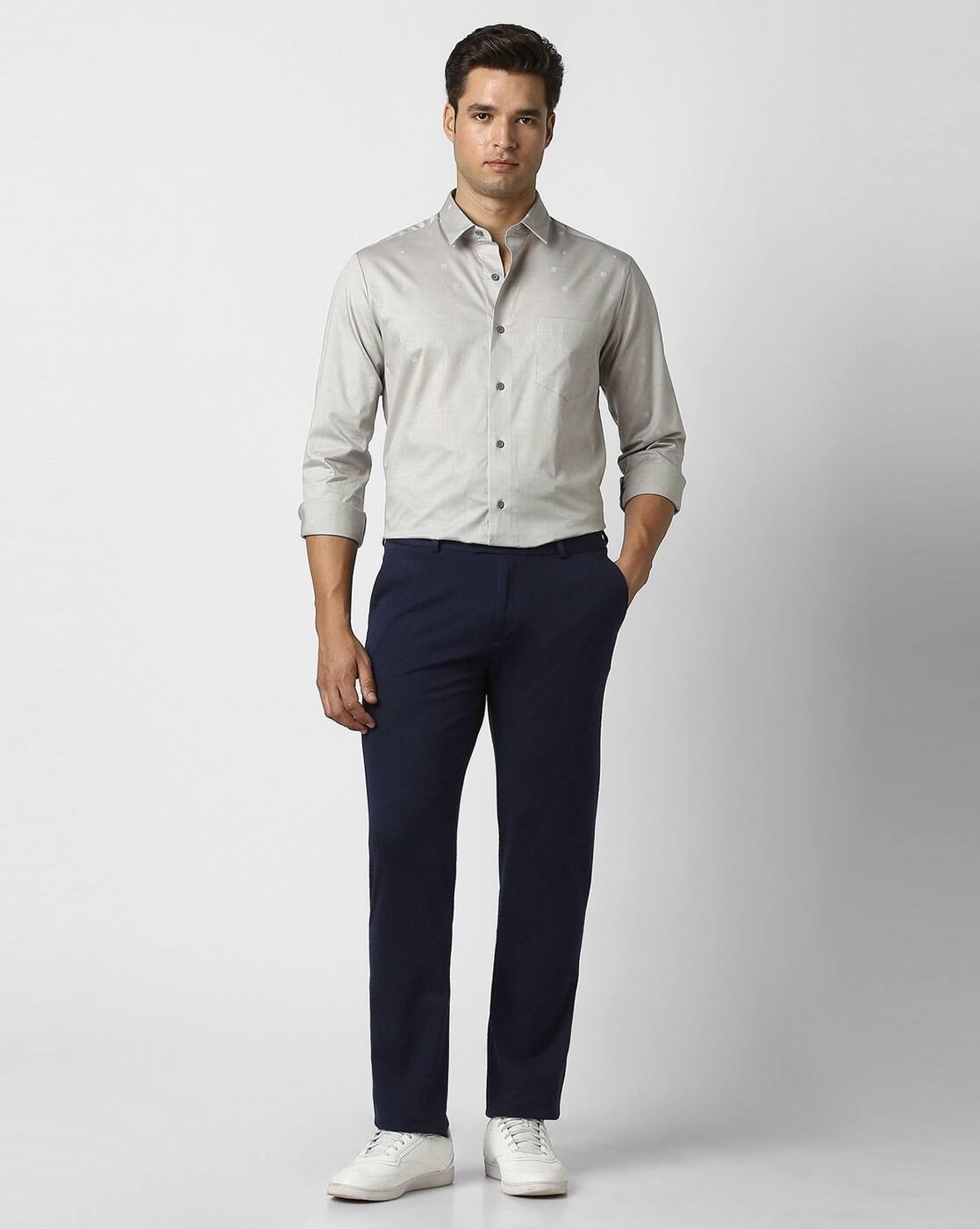 Men Slim Fit Flat-Front Trousers