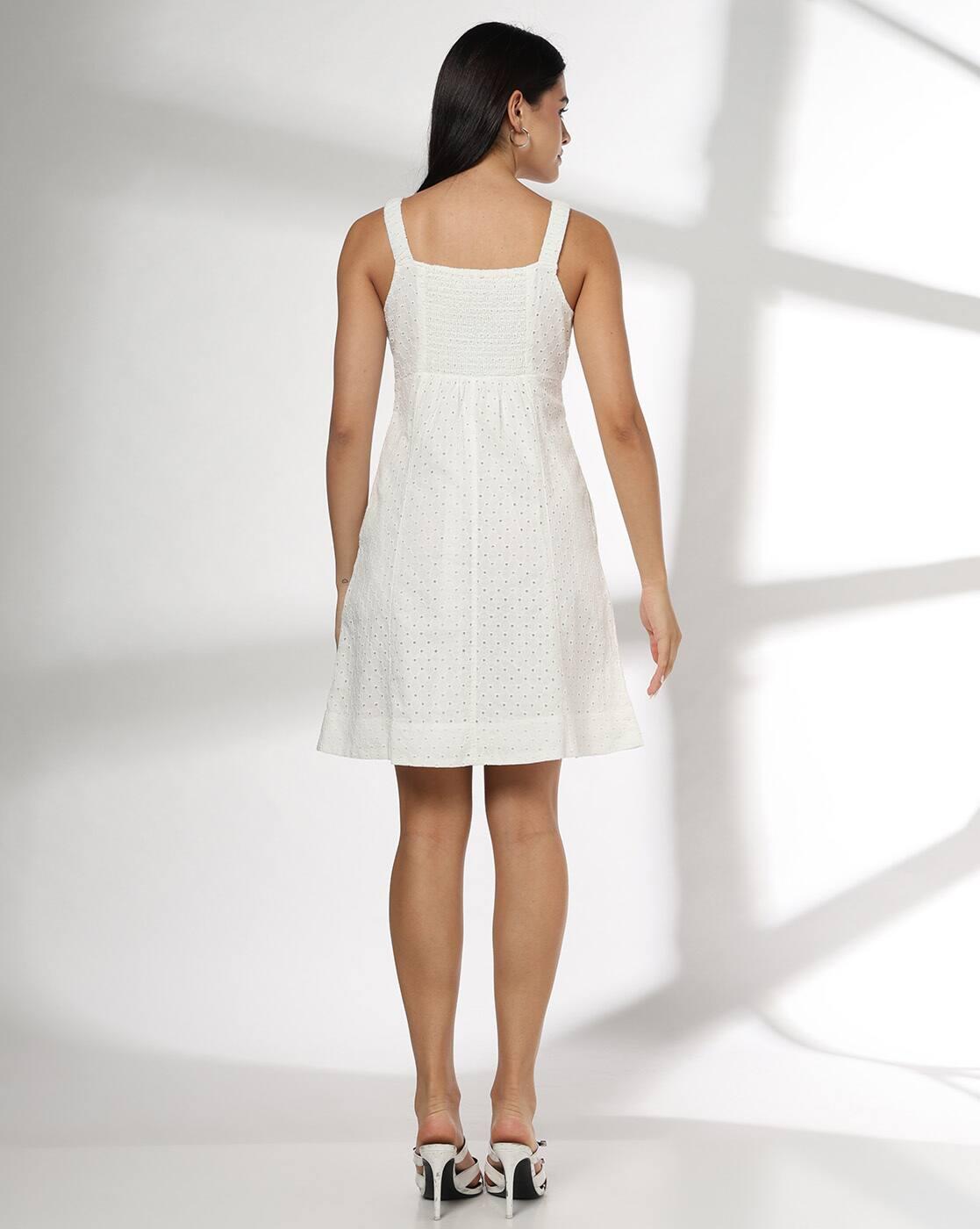 Women Schiffli A-Line Dress with Strap