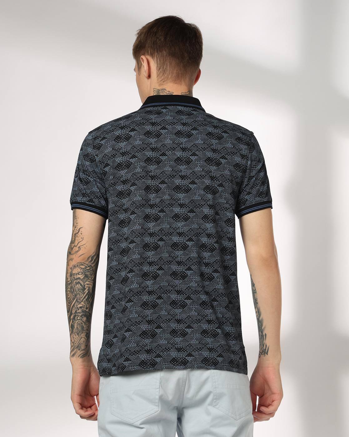 Men Geometric Print Slim Fit Polo T-Shirt