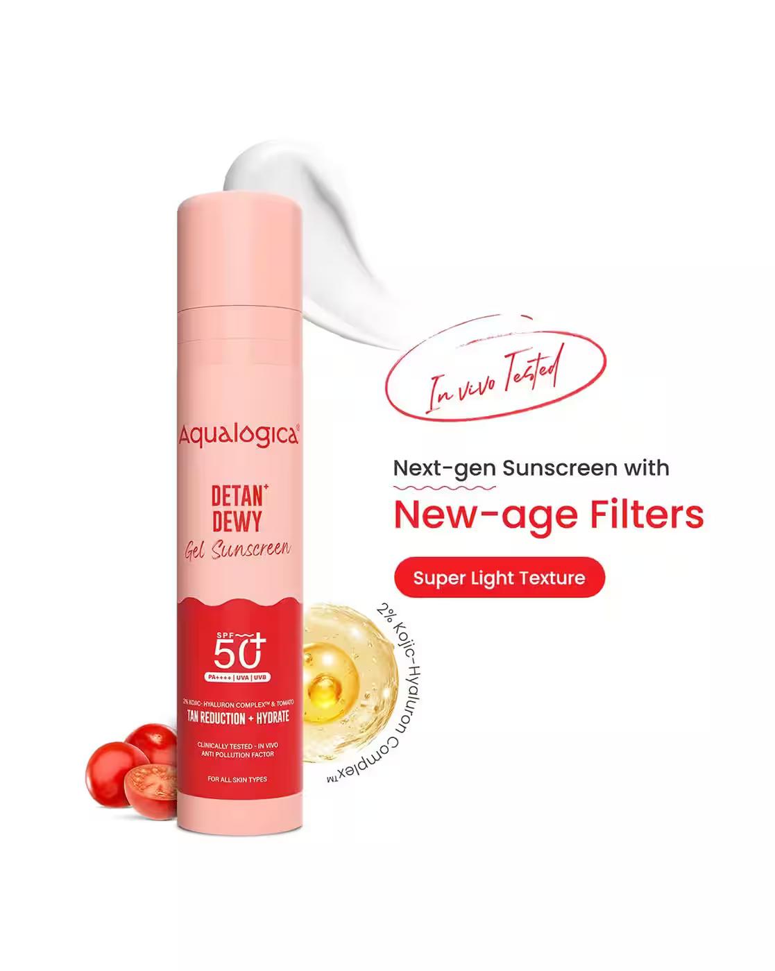 Detan+ Dewy Lightweight Sunscreen Gel SPF 50+ PA++++ for Normal & Dry Skin (50 g)