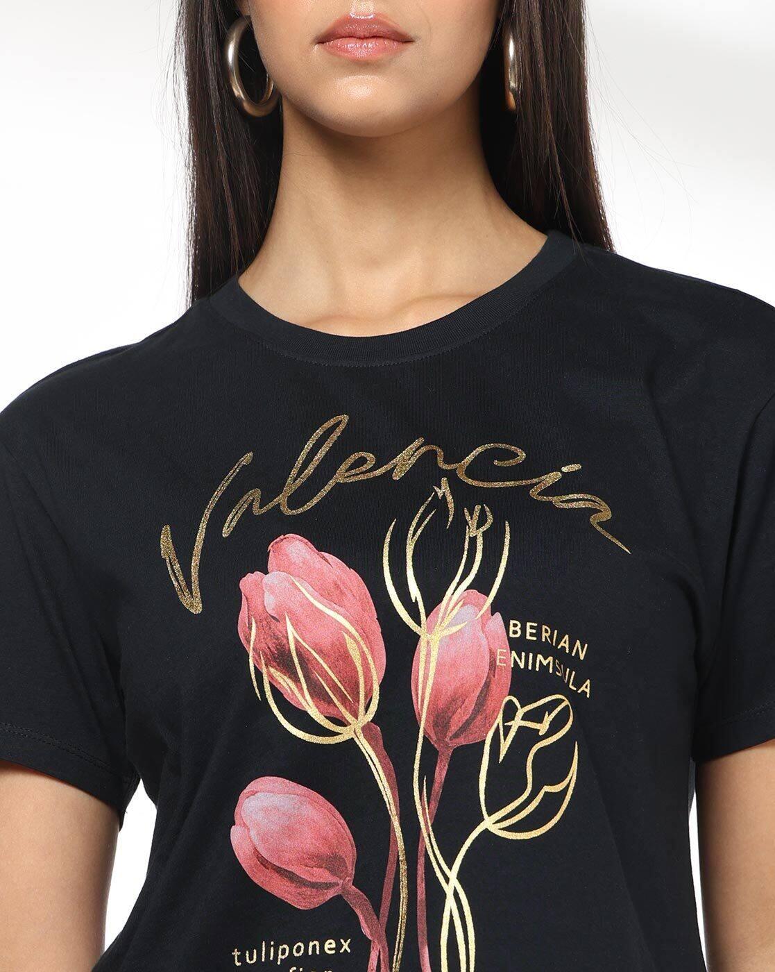 Women Valencia Print Boxy Fit Round-Neck T-Shirt