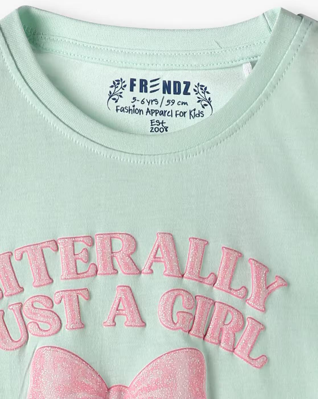 Girls Typographic Round-Neck T-Shirt