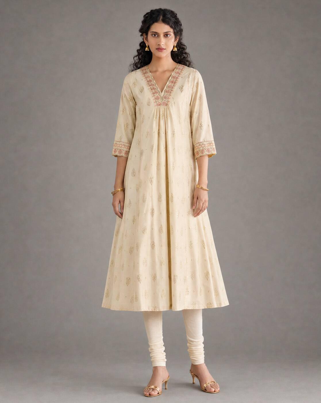 Women Leaf Print Flared Kurta
