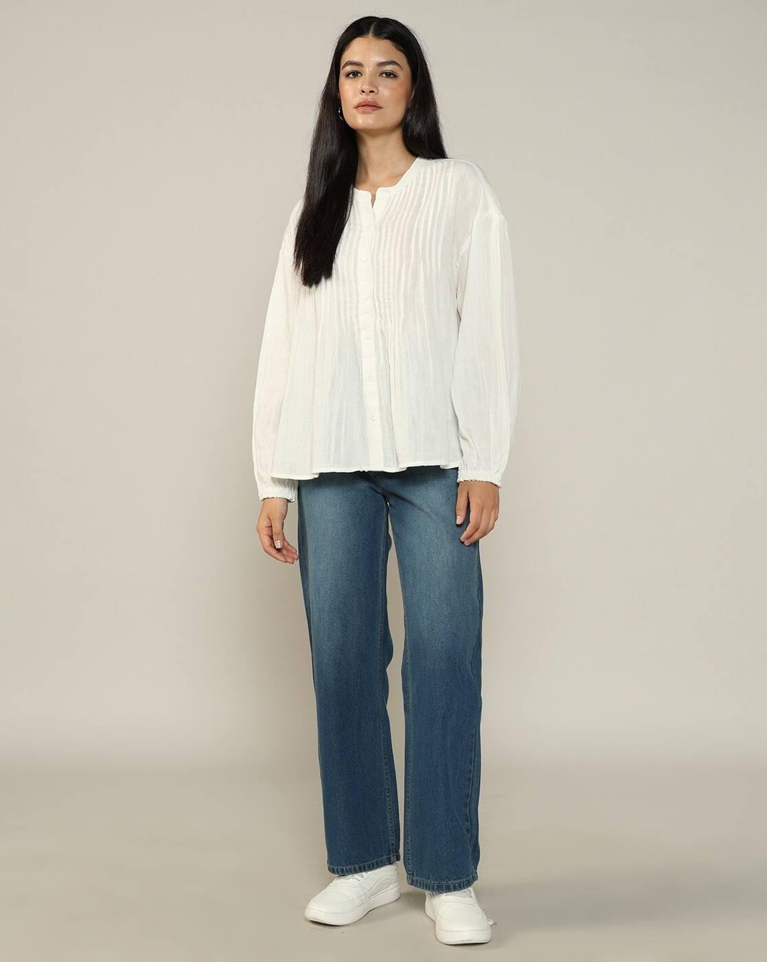 Women Pintucks Loose Fit Cotton Top