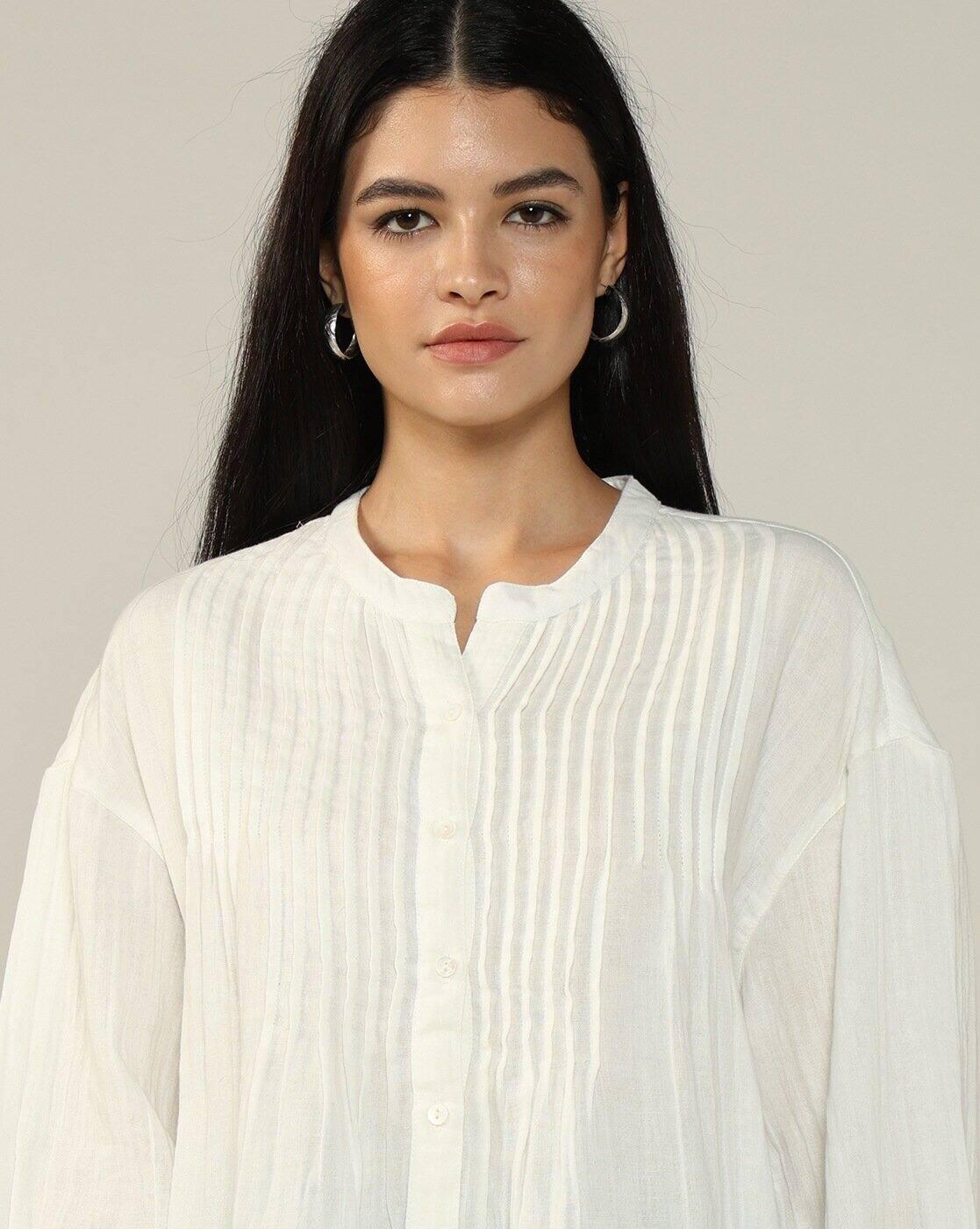Women Pintucks Loose Fit Cotton Top