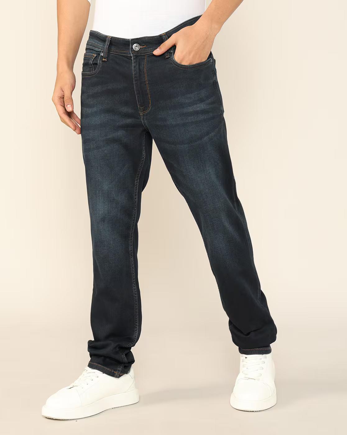Men Lightly Washed Straight Jeans