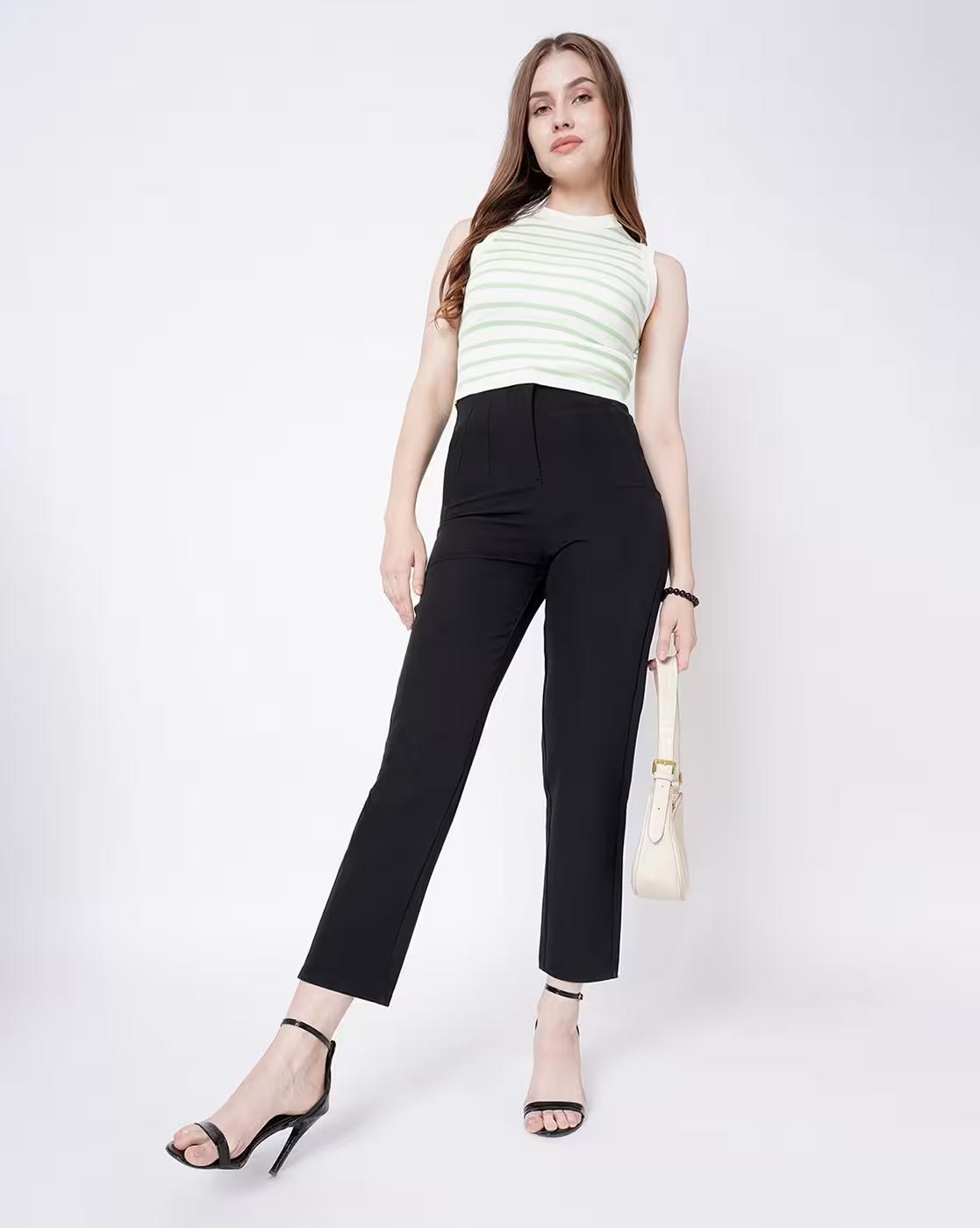 Women High-Rise Flat-Front Trousers