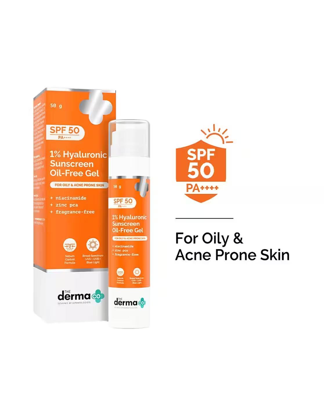 1 Hyaluronic Sunscreen Oil Free Gel Lightweight Sunscreen Acne Prone Skin