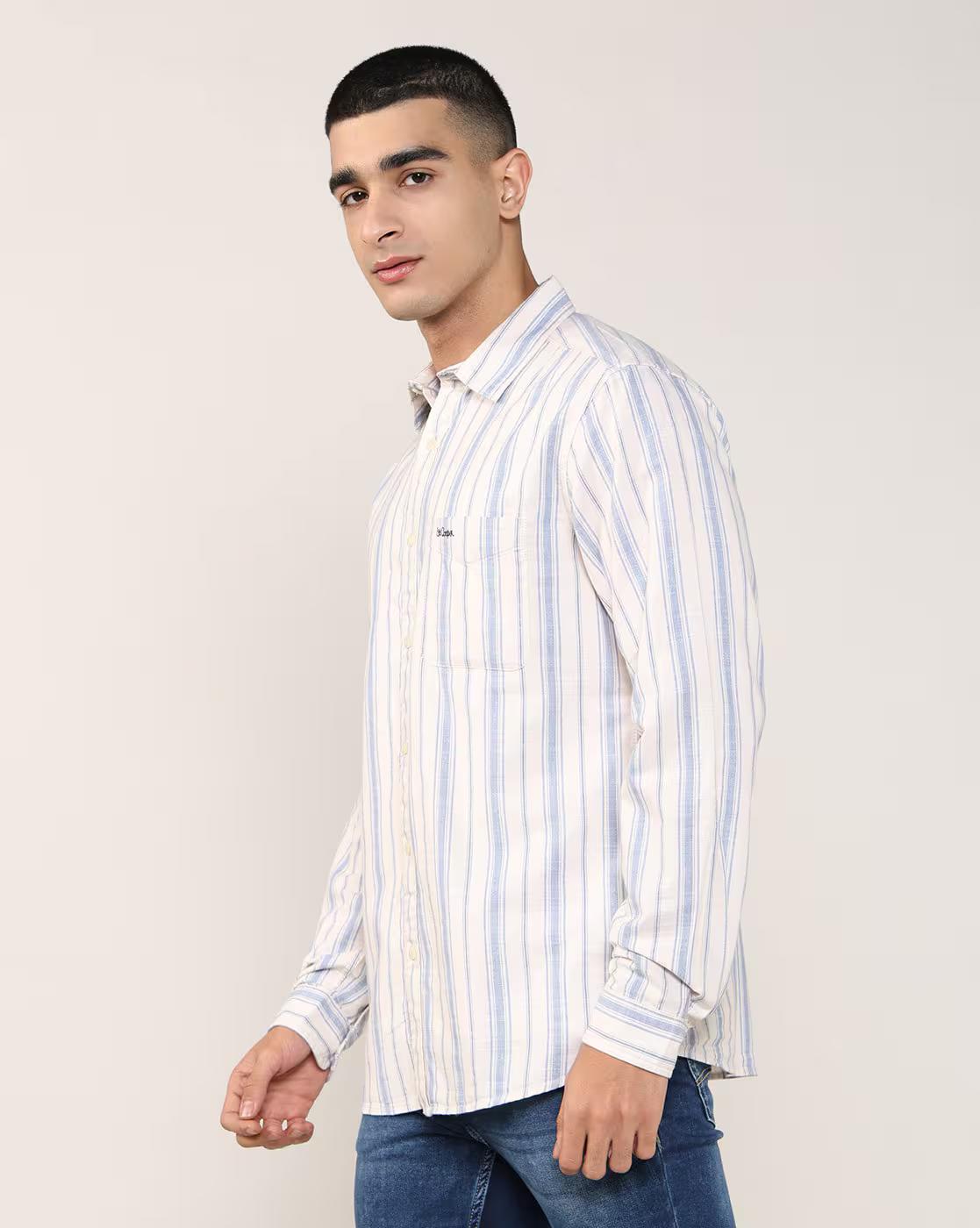 Men Striped Regular Fit Shirt with Patch Pocket