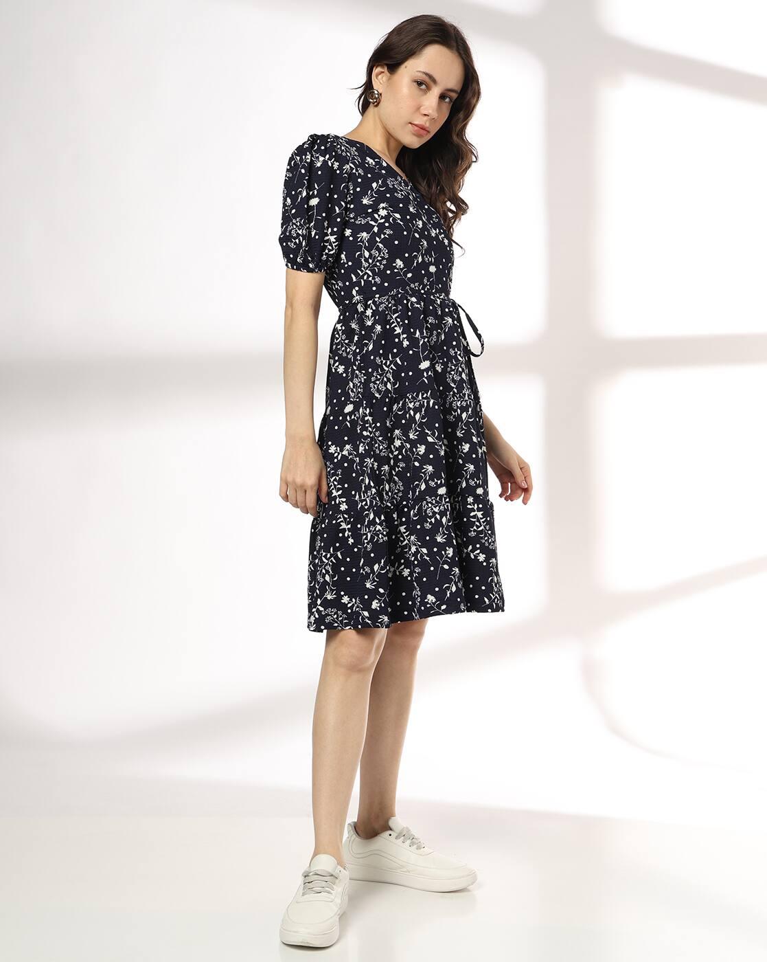 Women Floral Print Wrap Dress