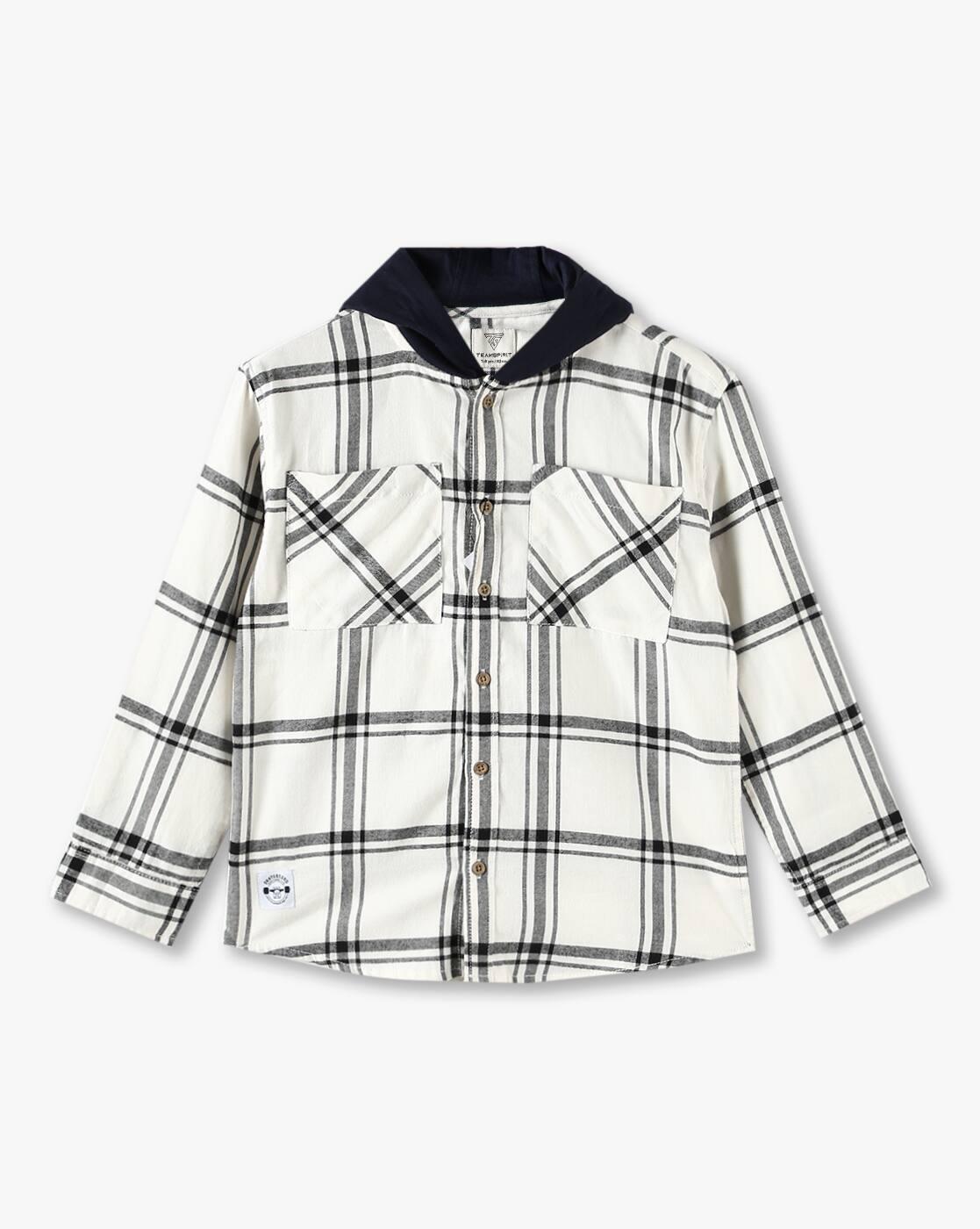 Boys Checked Tailored Fit Hooded Shirt