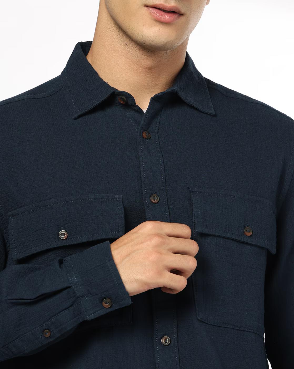 Men Regular Fit Shirt with Flap Pockets