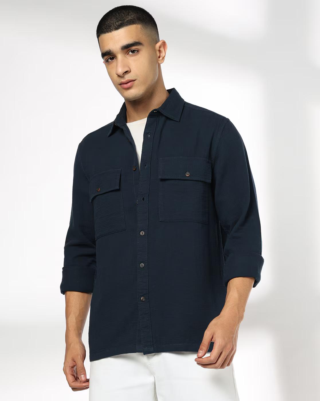 Men Regular Fit Shirt with Flap Pockets