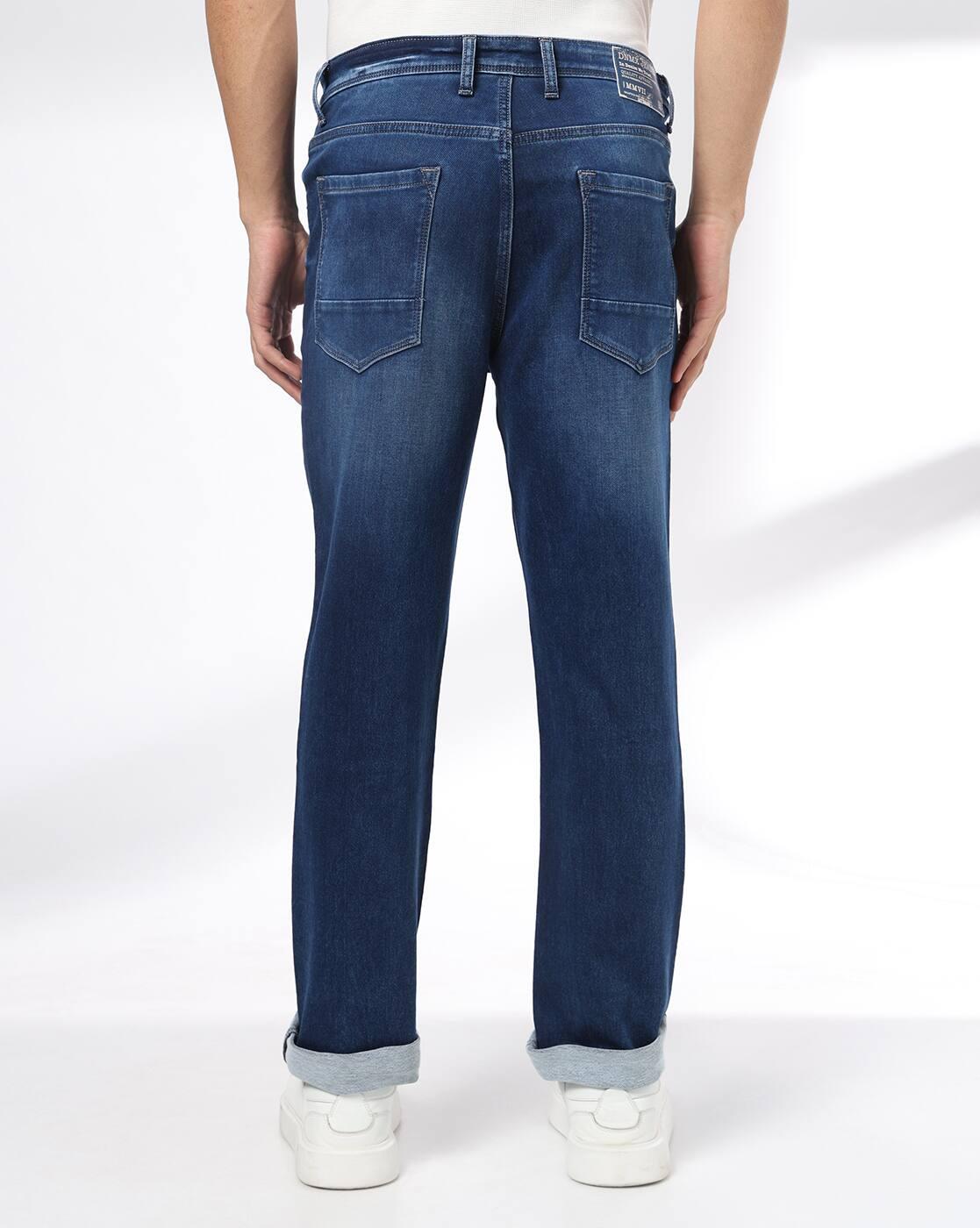 Men Lightly Washed Straight Jeans