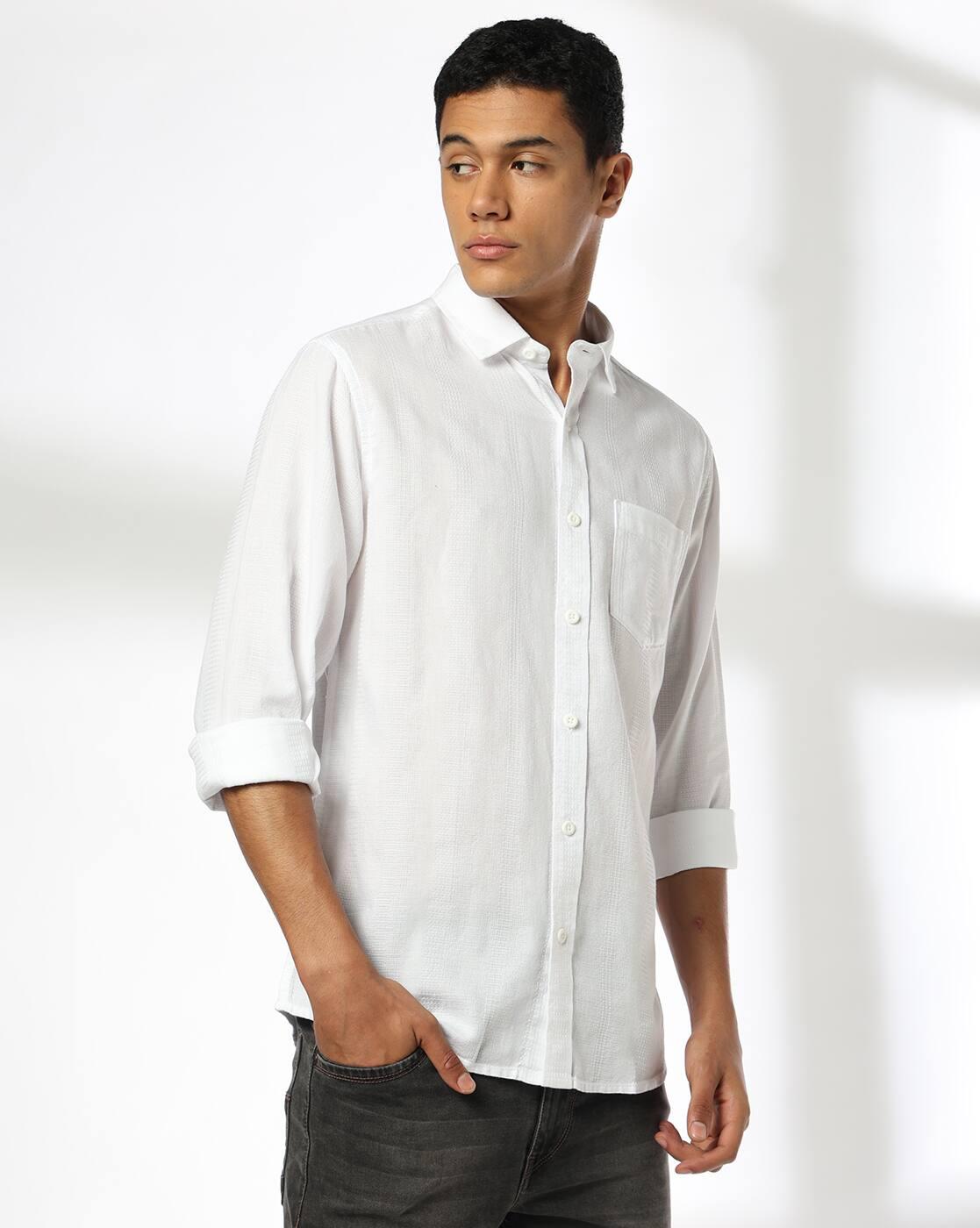 Men Patterned Slim Fit Shirt with Patch Pocket