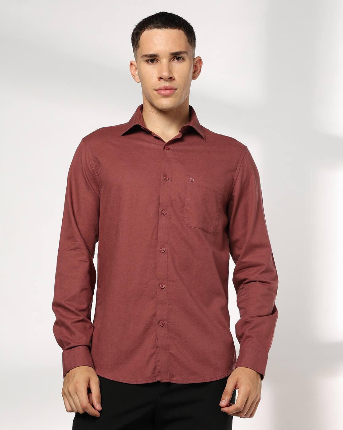 Men Slim Fit Oxford Dobby Shirt with Patch Pocket