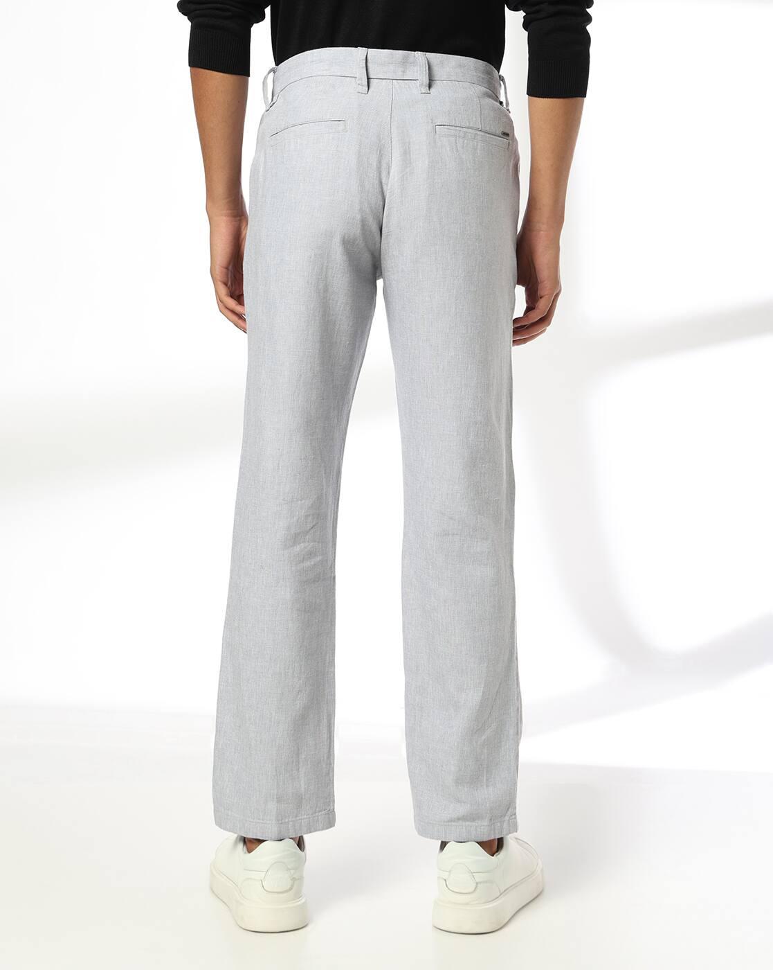 Men Straight Fit Flat-Front Trousers