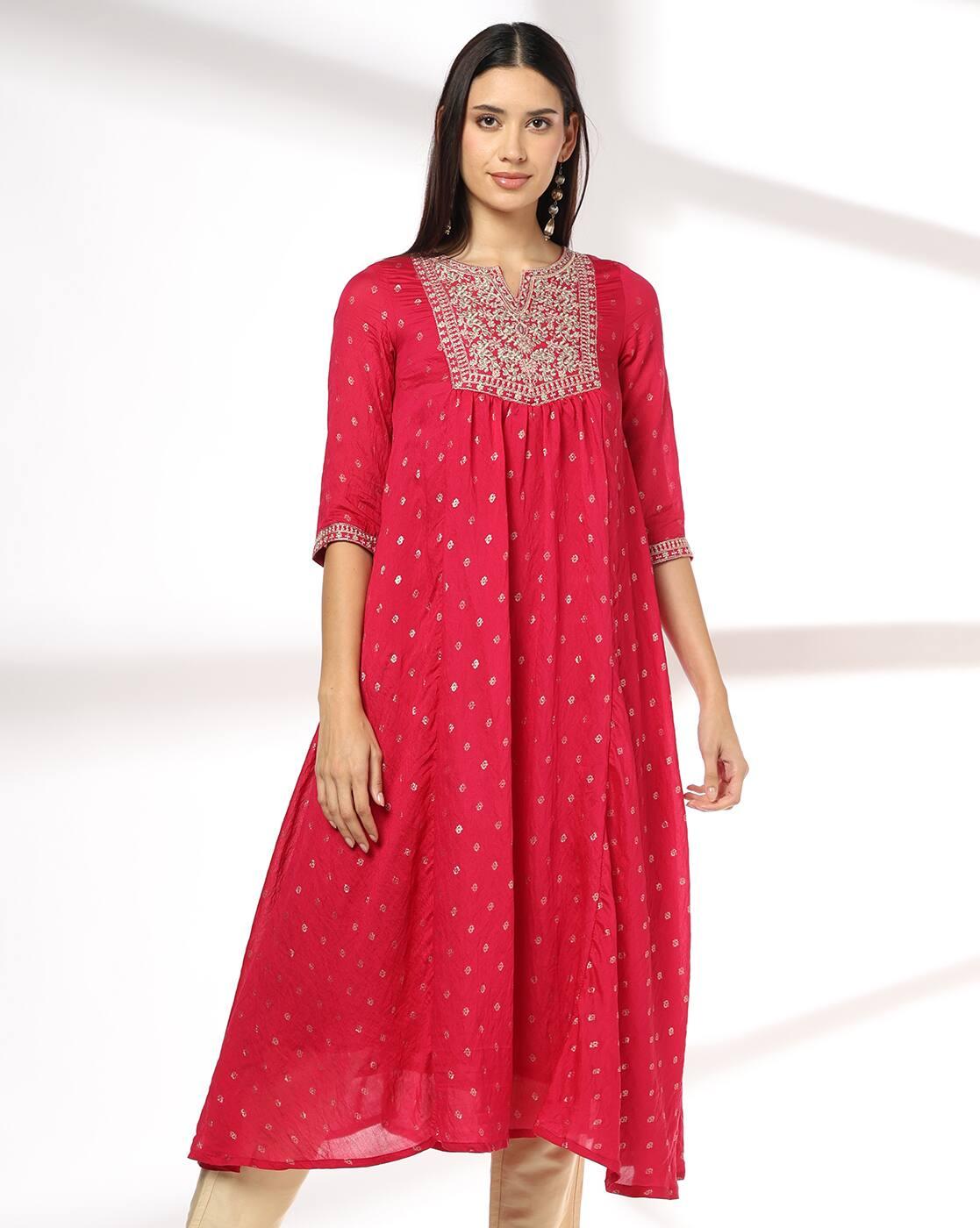 Women Embroidered Flared Kurta
