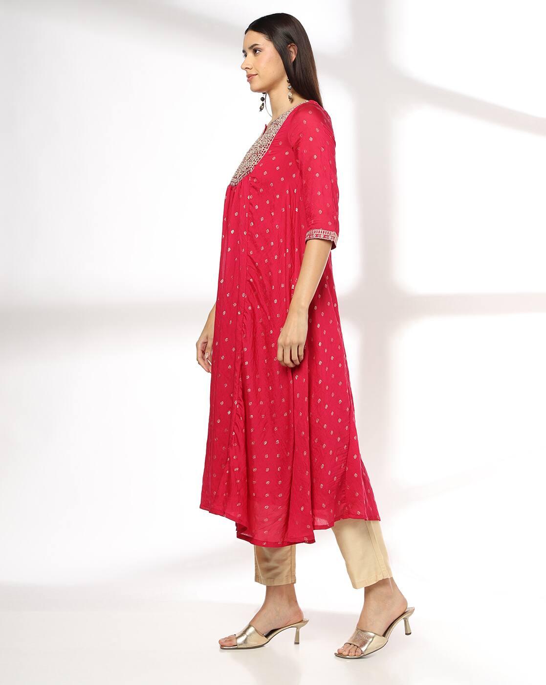 Women Embroidered Flared Kurta