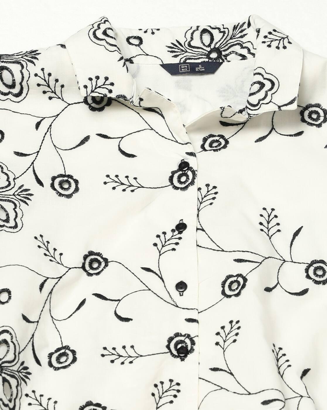 Women Floral Embroidered Crop Shirt