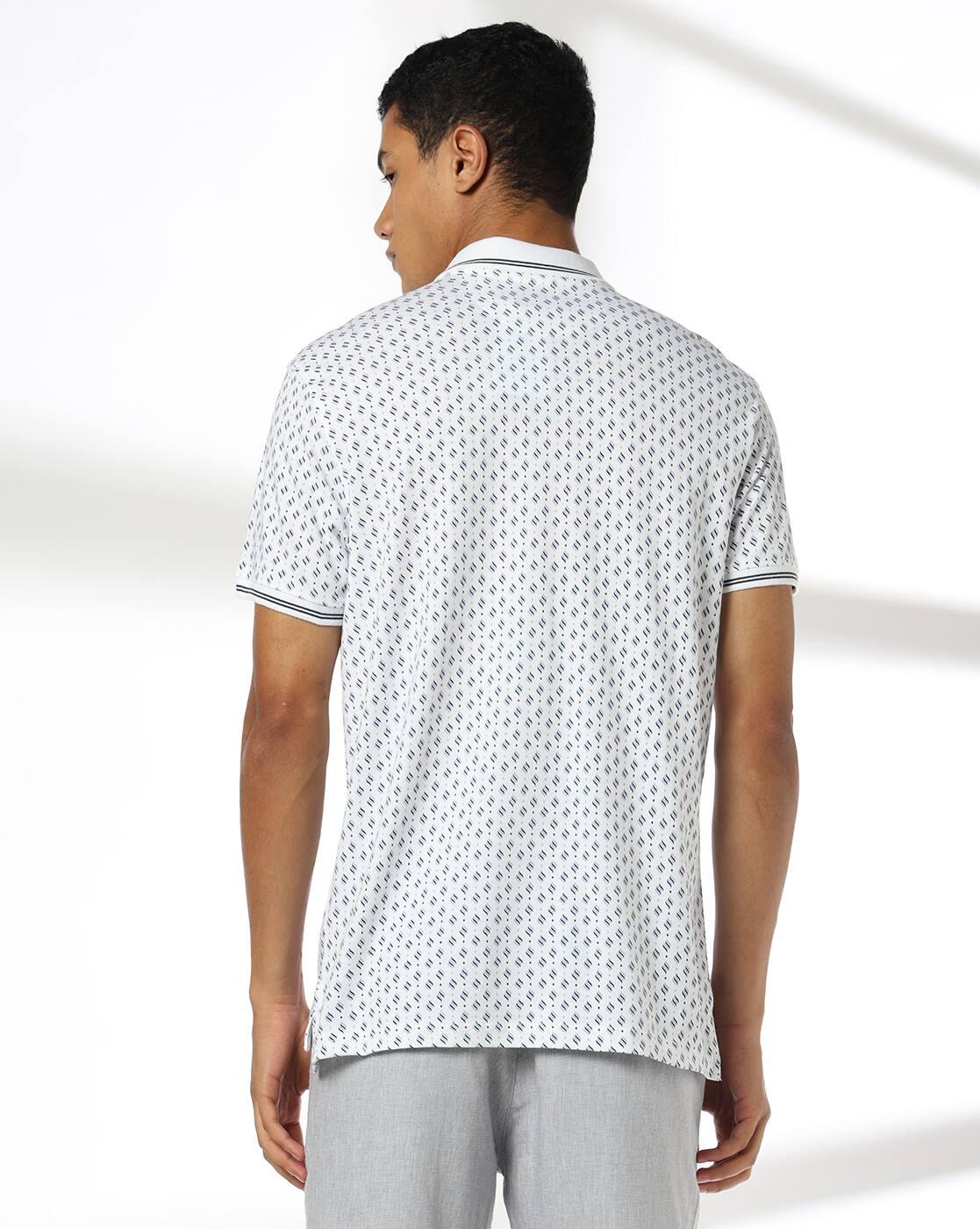 Men Printed Slim Fit Cotton Polo T-Shirt with Patch Pocket