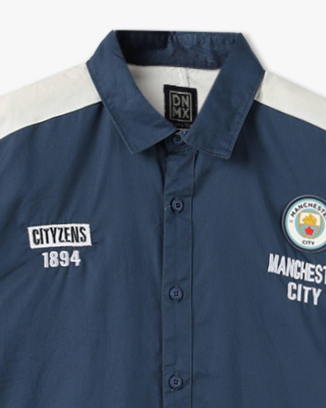 Boys Colourblock Boxy Fit Shirt with Embroidered Badge