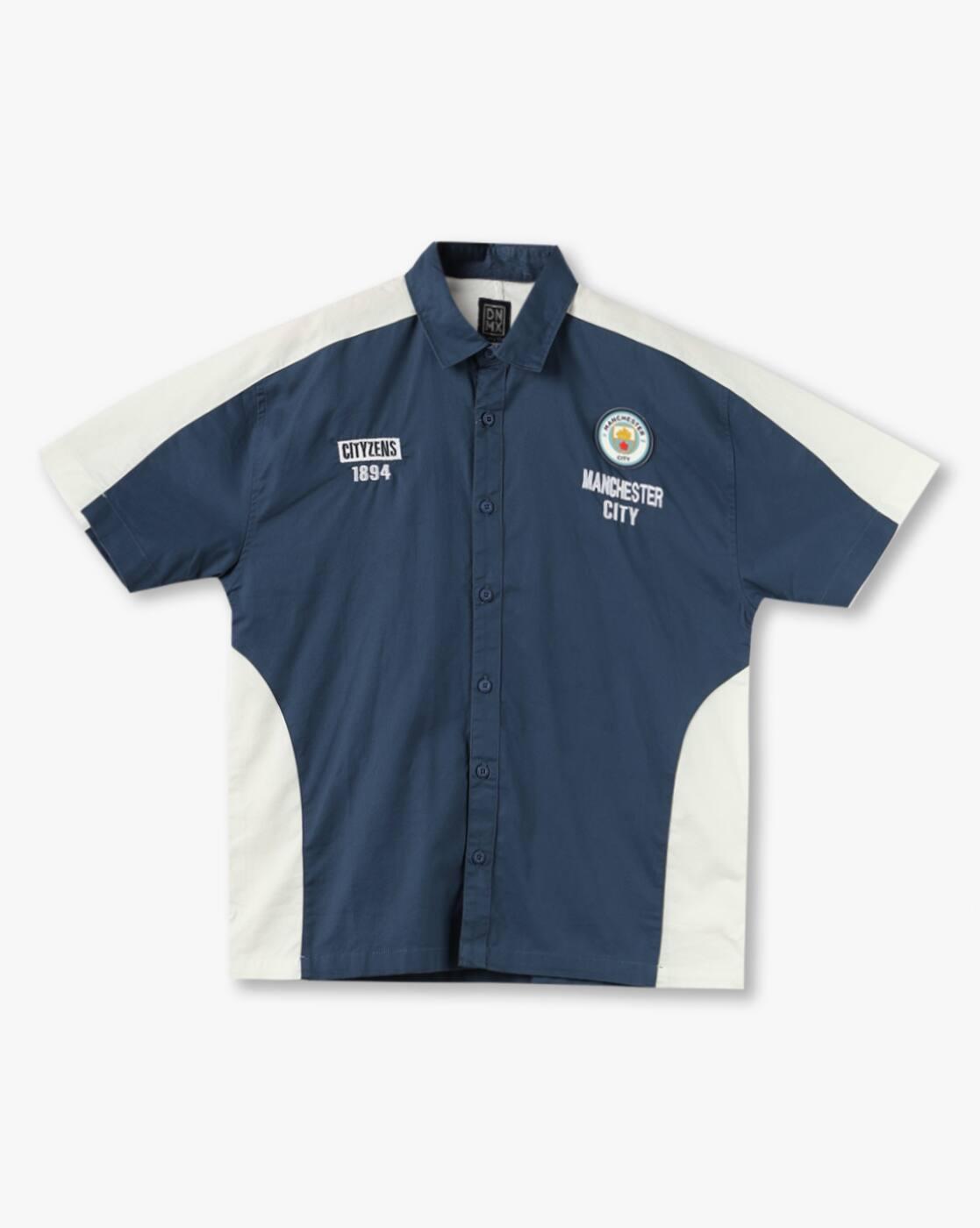 Boys Colourblock Boxy Fit Shirt with Embroidered Badge