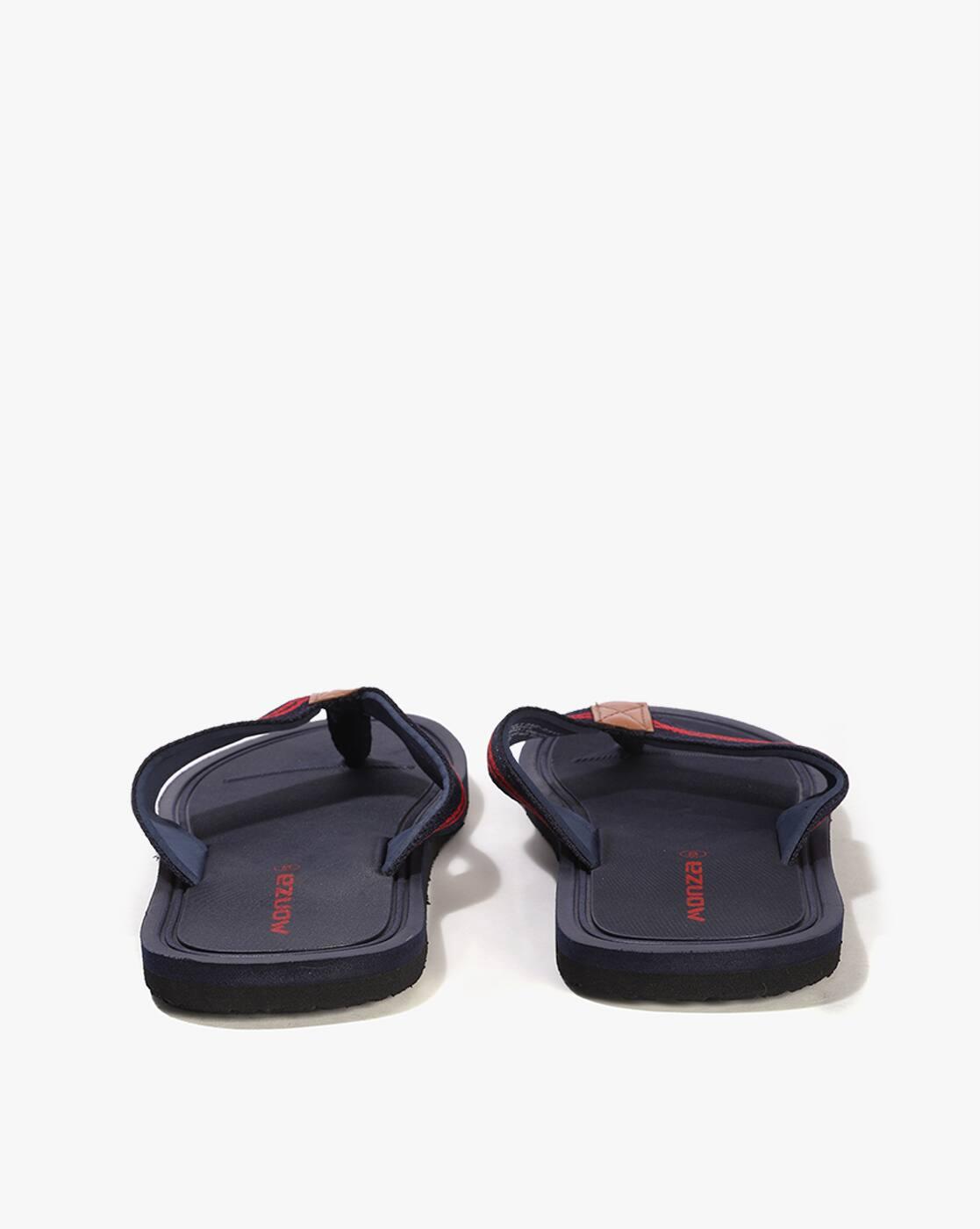 Men Striped Thong-Strap Flip-Flops