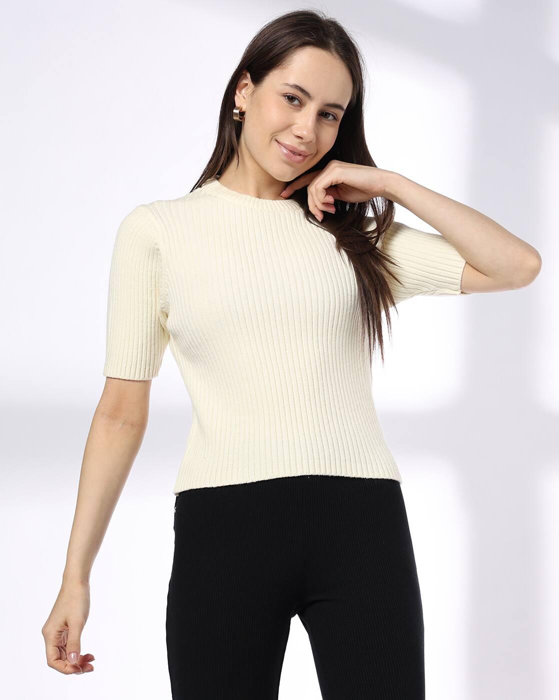 Women Ribbed Round-Neck Flat Knit Top