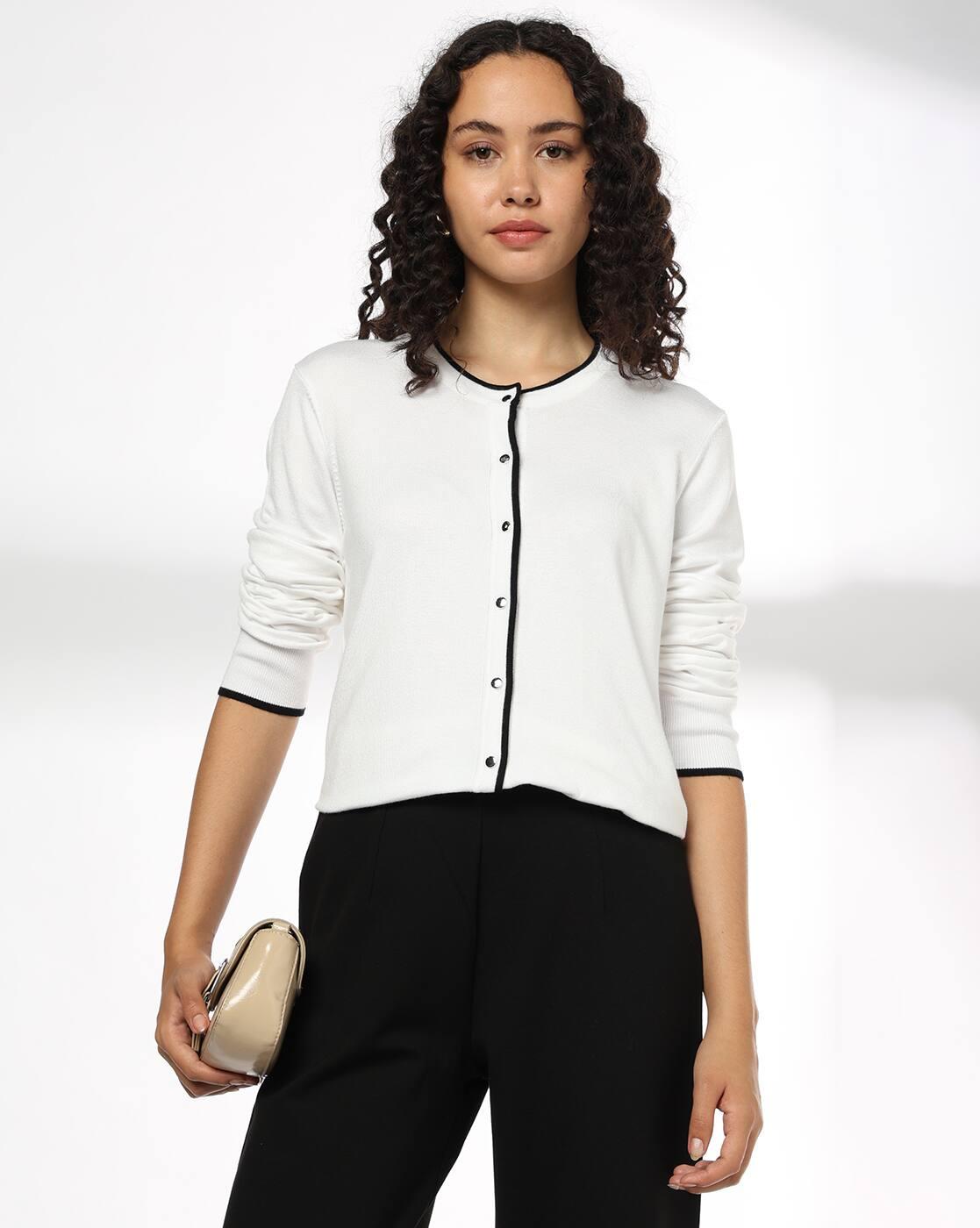 Women Cardigan with Contrast Tipping Detail