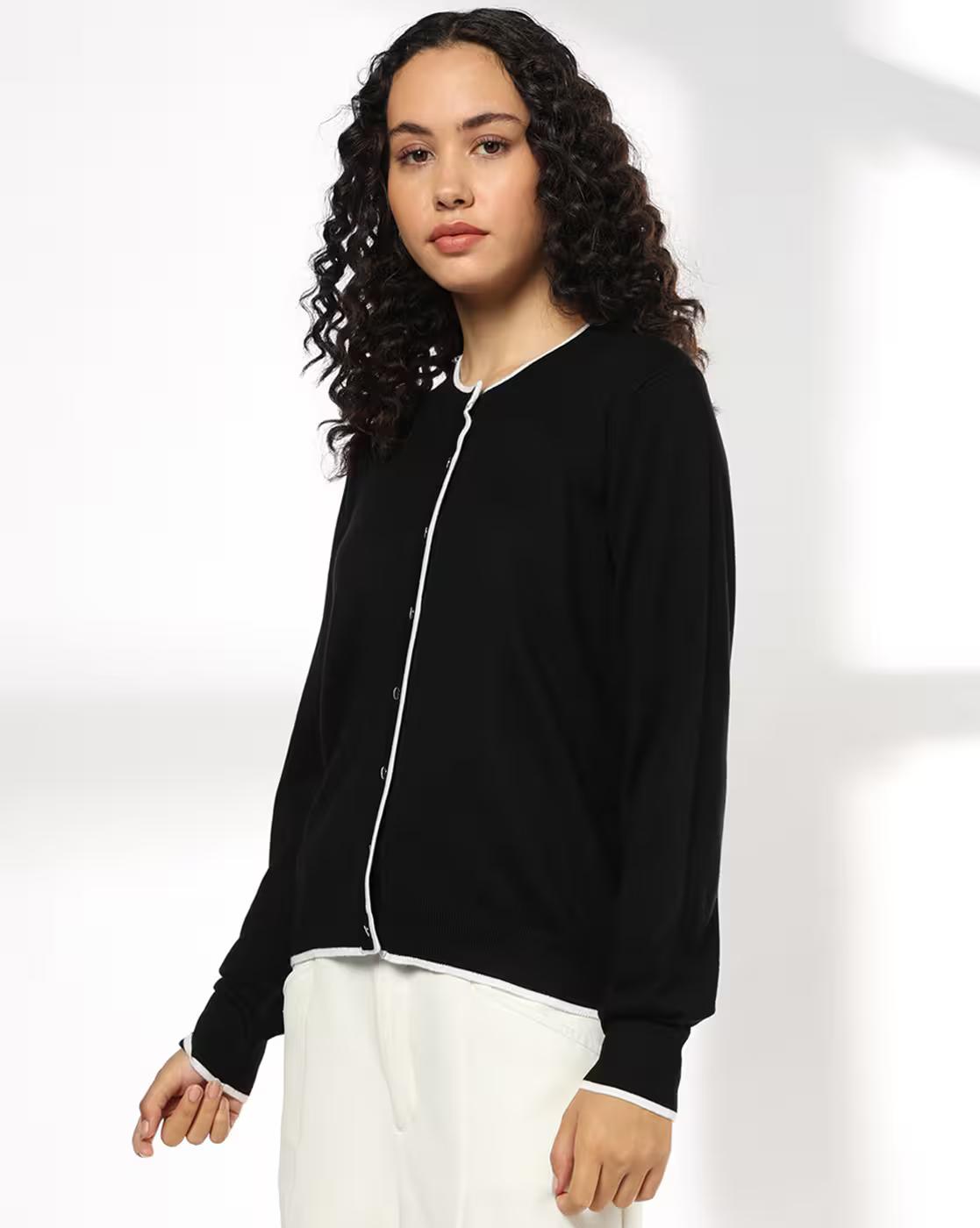 Women Cardigan with Contrast Tipping Detail