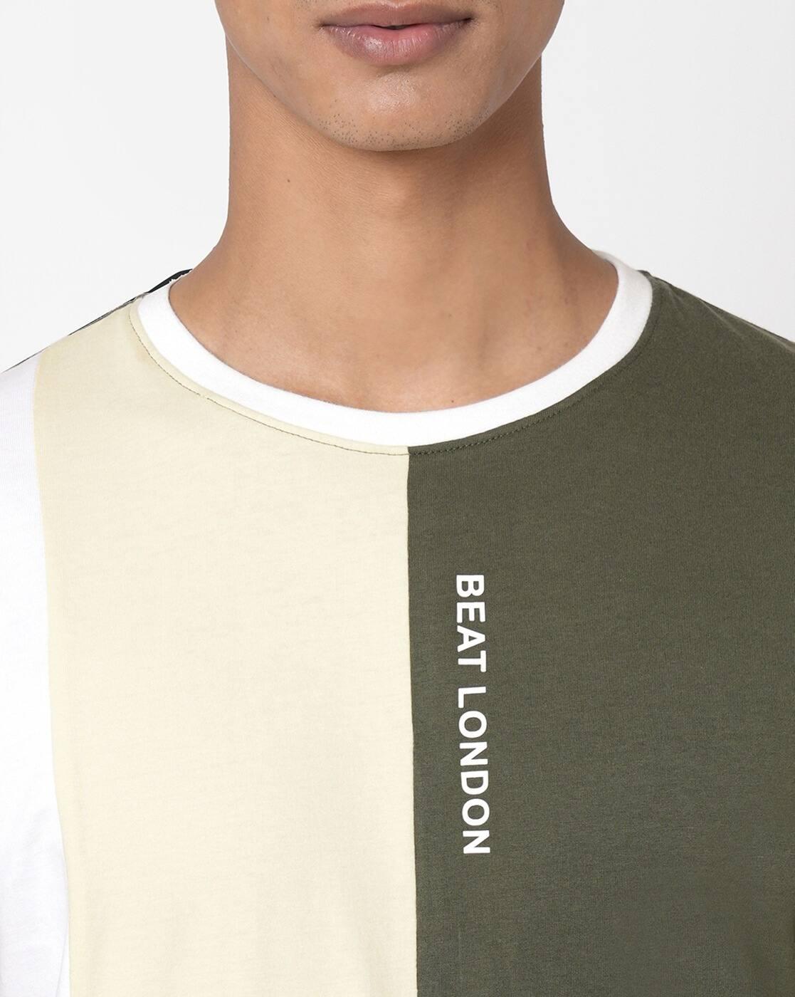 Men Colourblock Slim Fit Crew-Neck T-Shirt