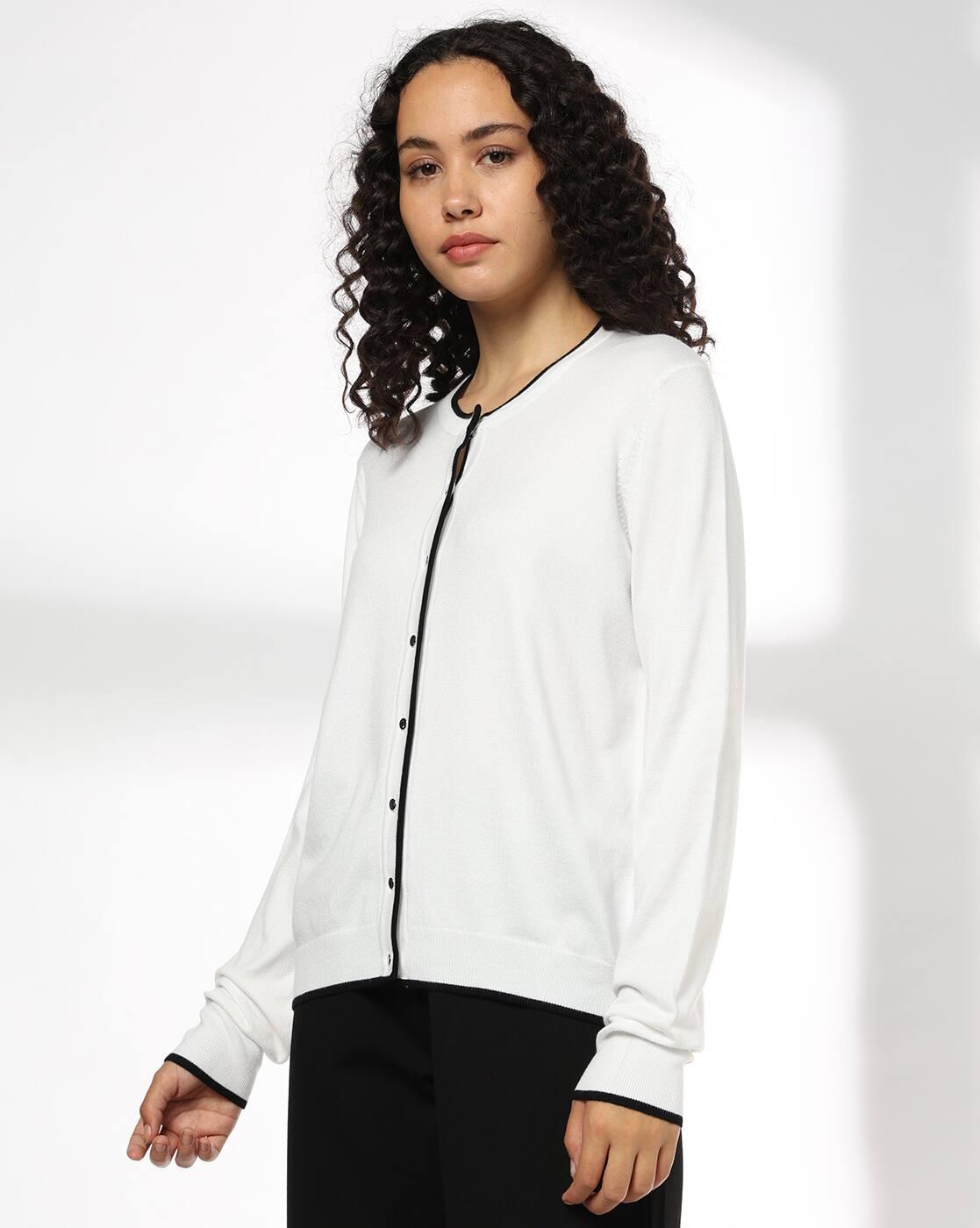 Women Cardigan with Contrast Tipping Detail