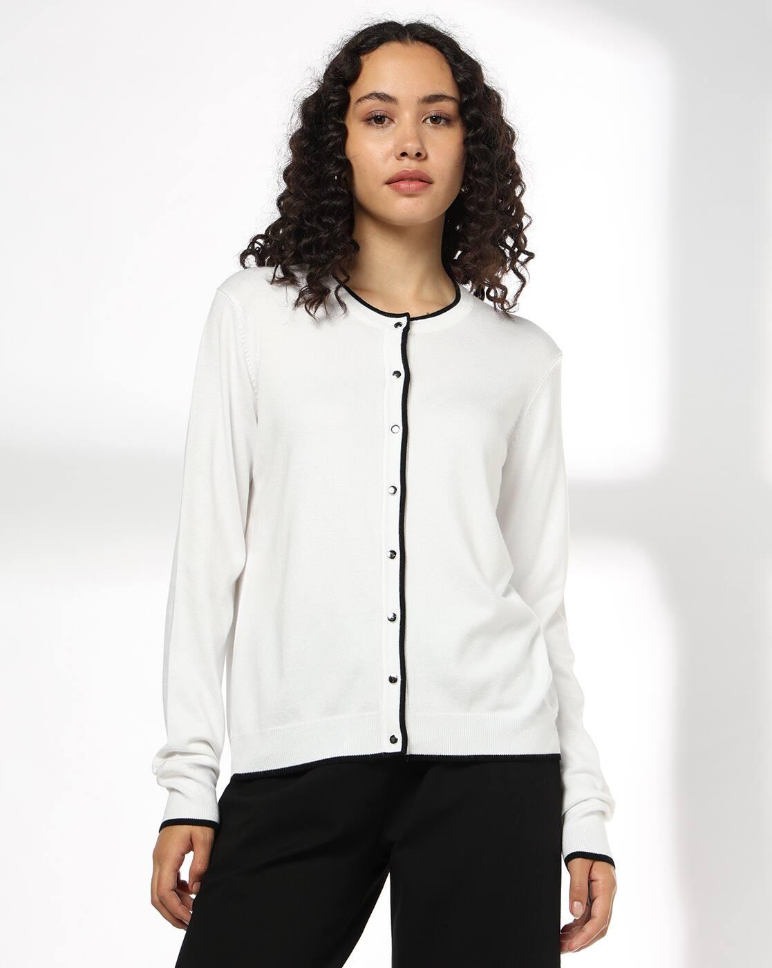 Women Cardigan with Contrast Tipping Detail