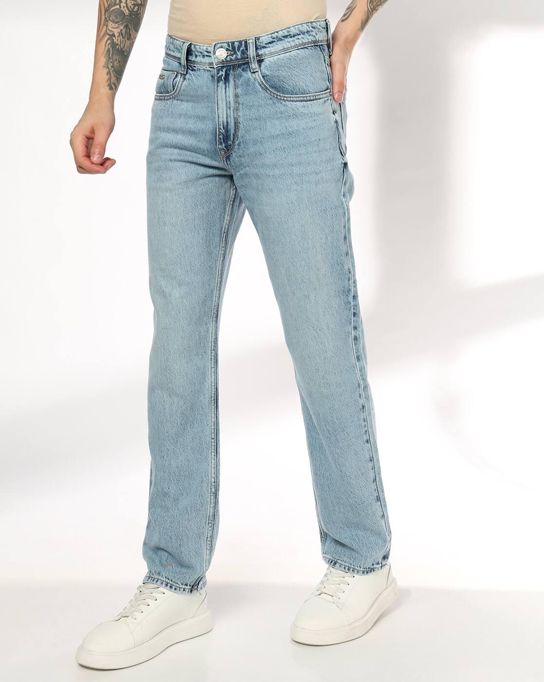 Men Lightly Washed Straight Jeans