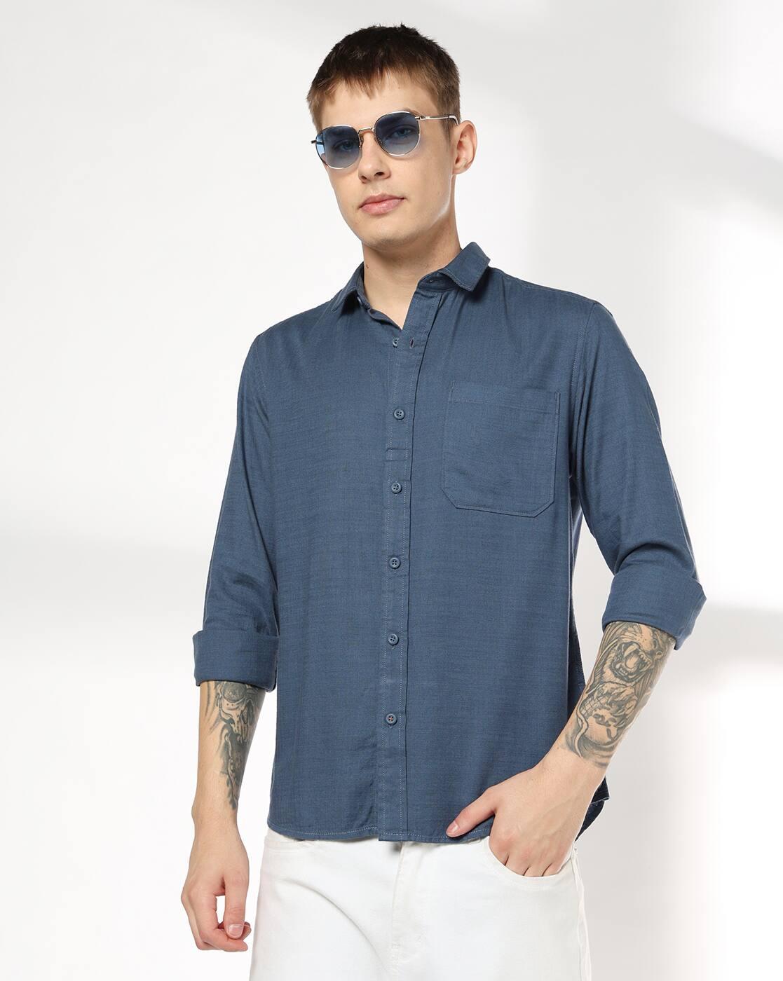 Men Slim Fit Shirt with Patch Pocket