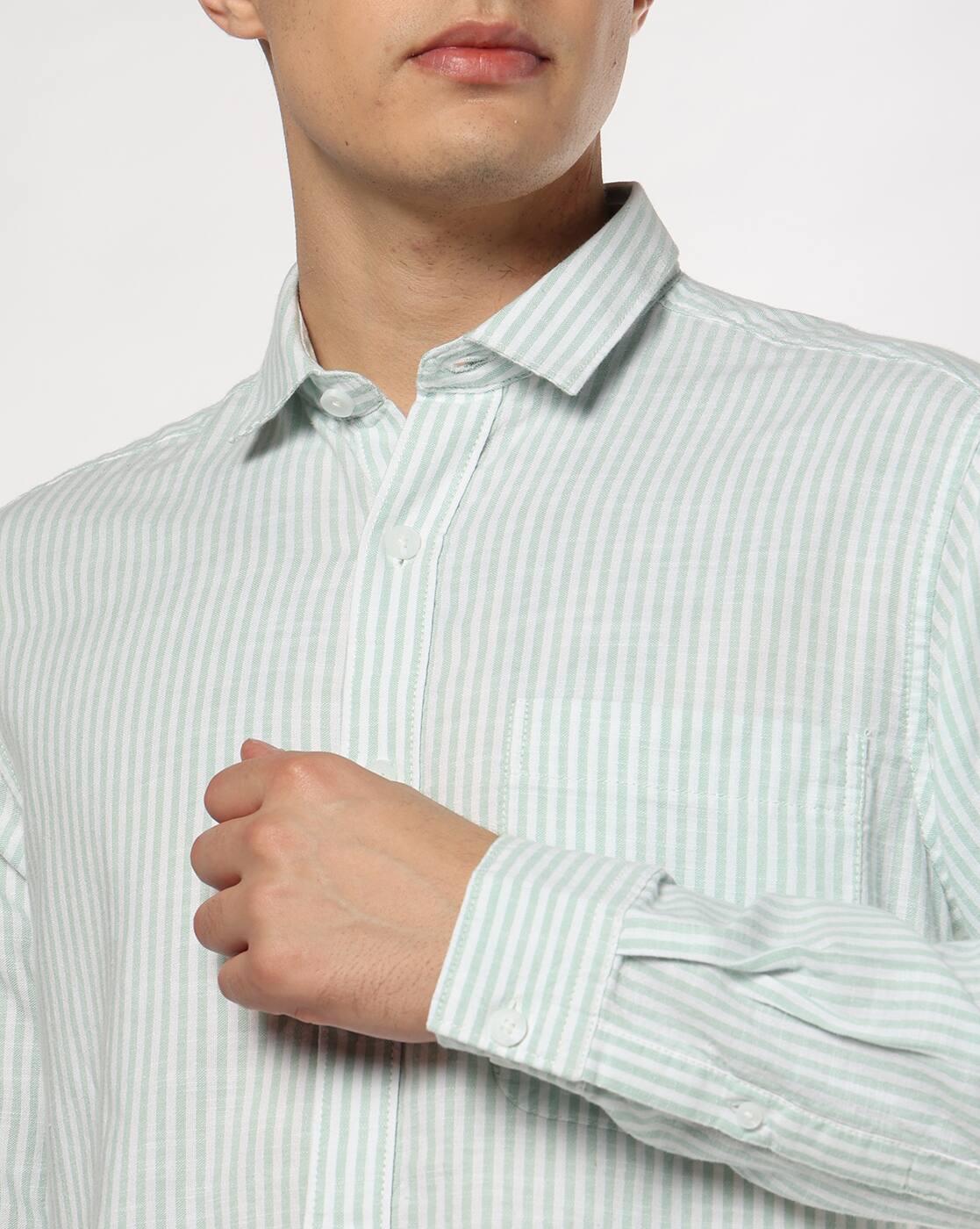 Men Striped Slim Fit Shirt with Patch Pocket