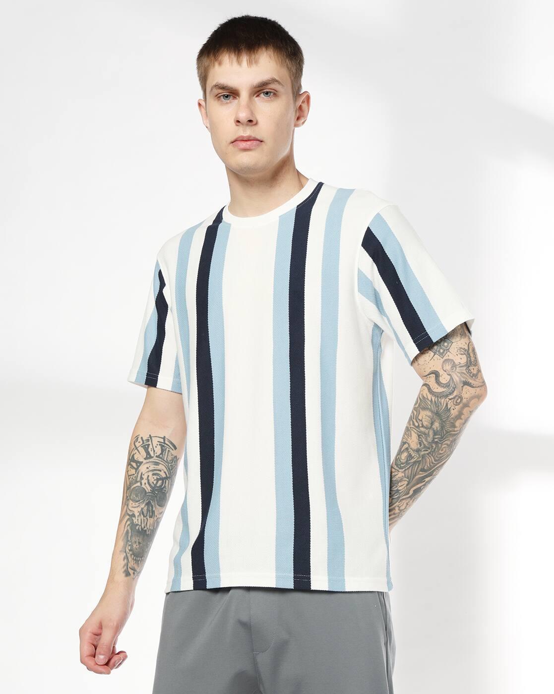 Men Striped Recular Fit Crew-Neck T-Shirt