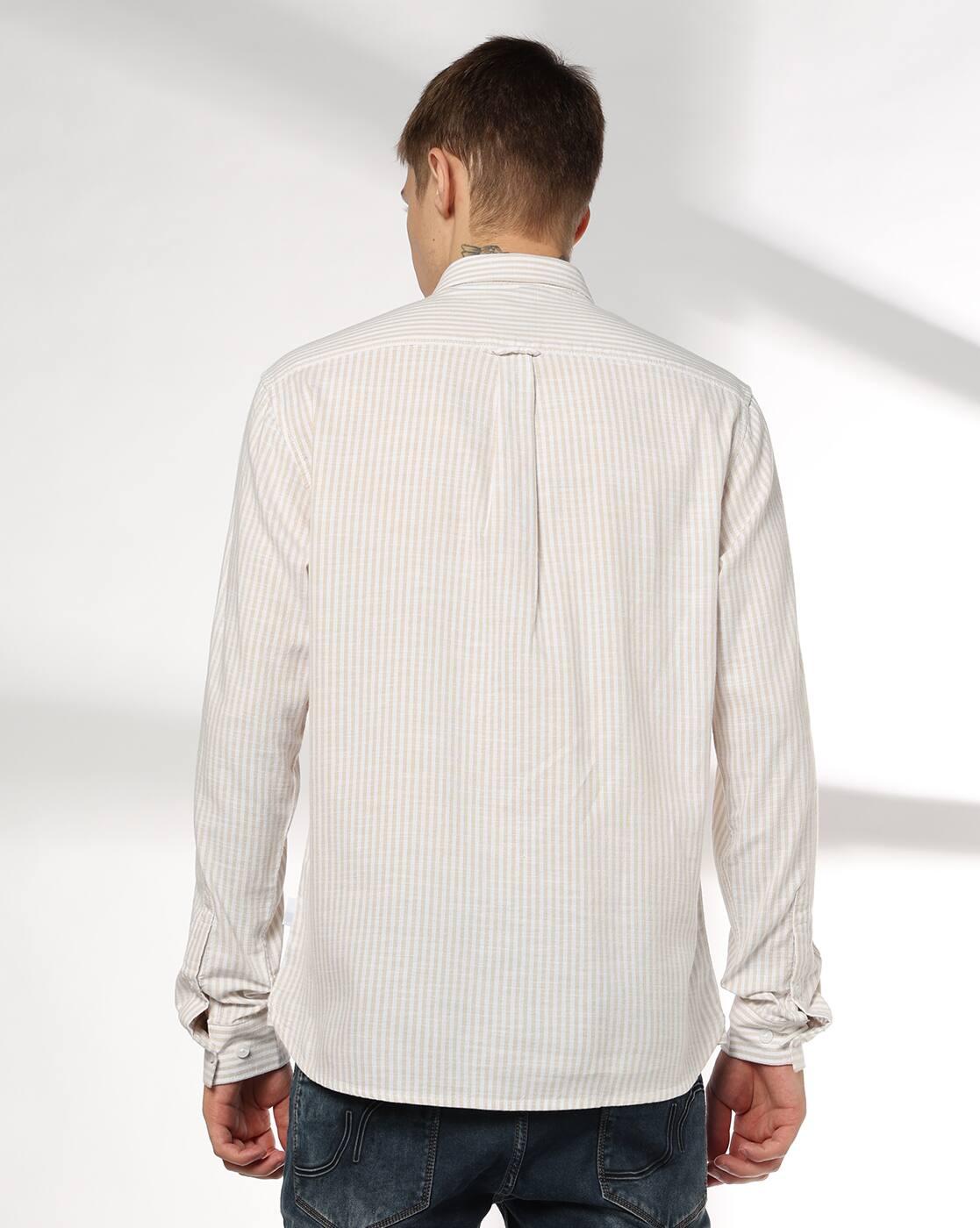 Men Striped Slim Fit Shirt with Patch Pocket