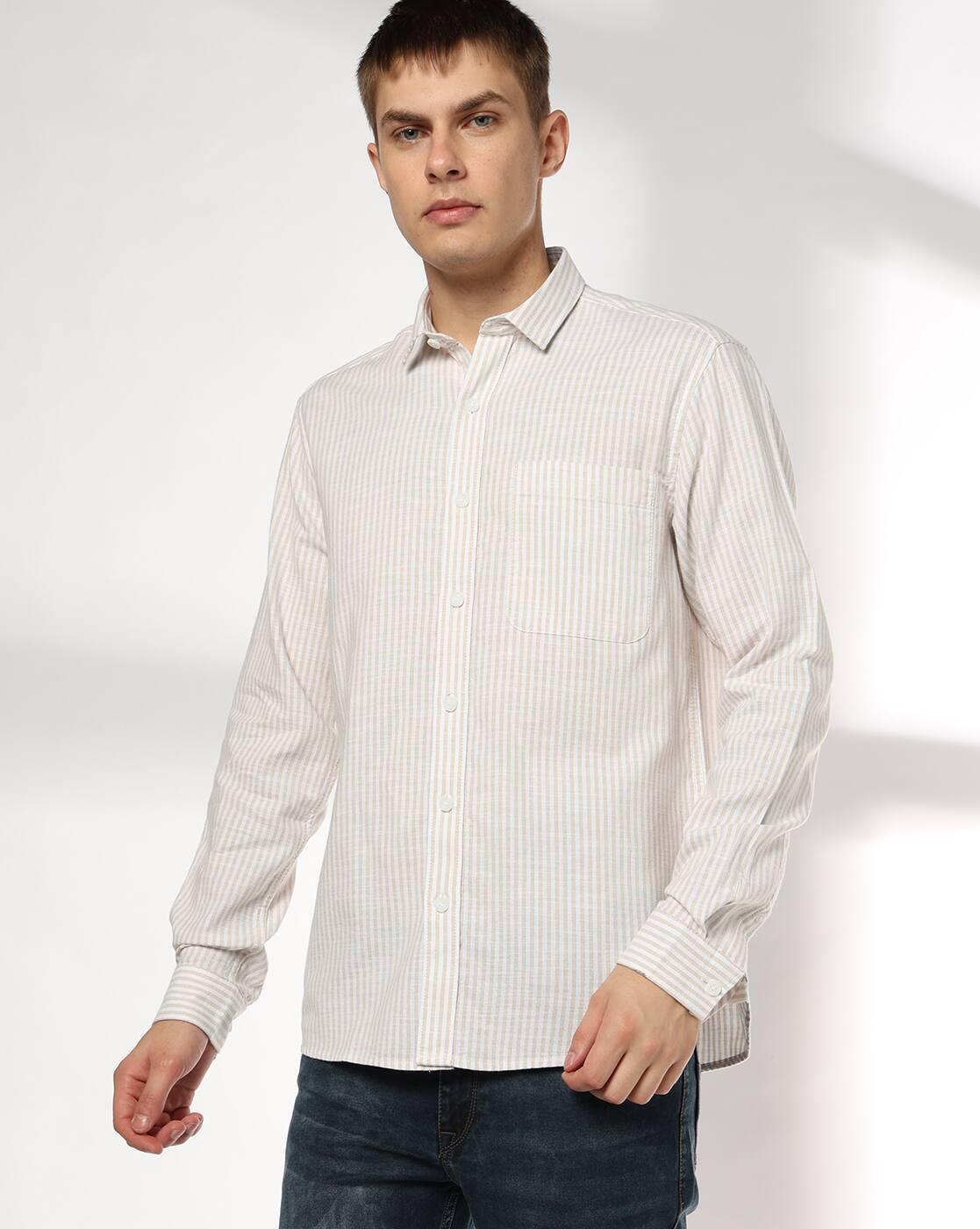 Men Striped Slim Fit Shirt with Patch Pocket