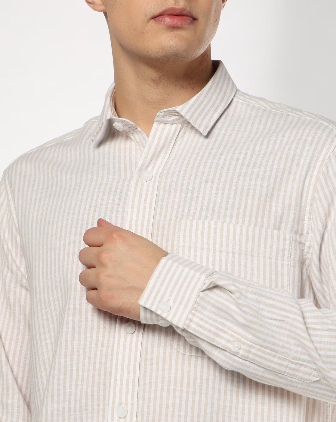 Men Striped Slim Fit Shirt with Patch Pocket