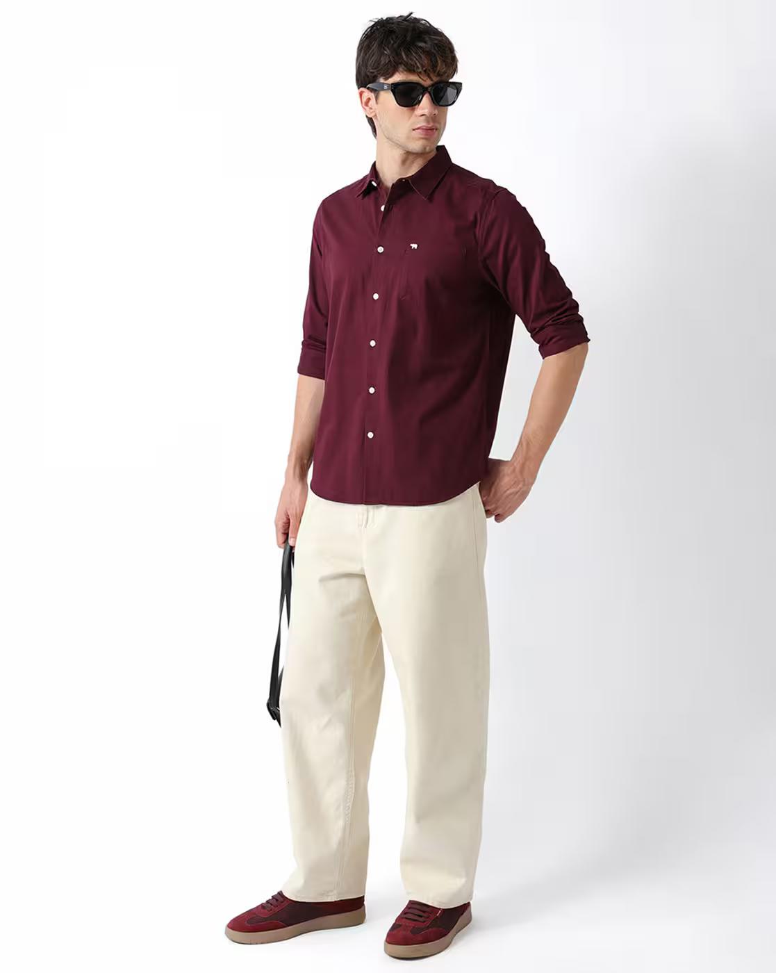 Men Regular Fit Peached Twill Cotton Casual Shirt