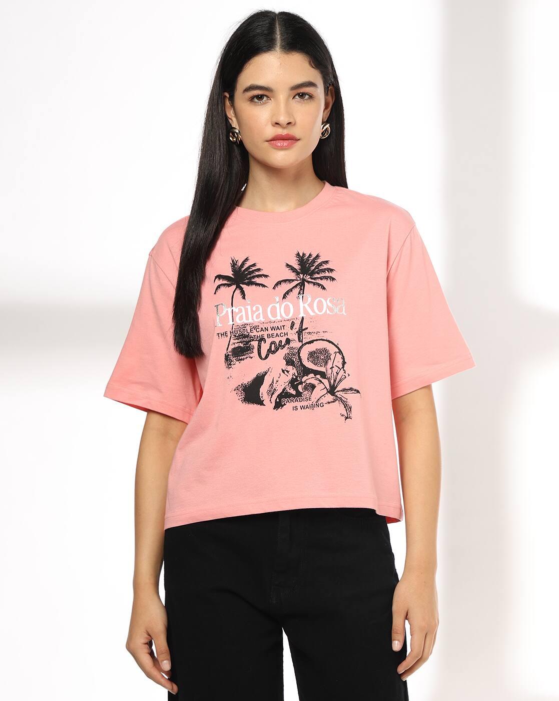 Women Graphic Print Boxy Fit Crew-Neck T-Shirt