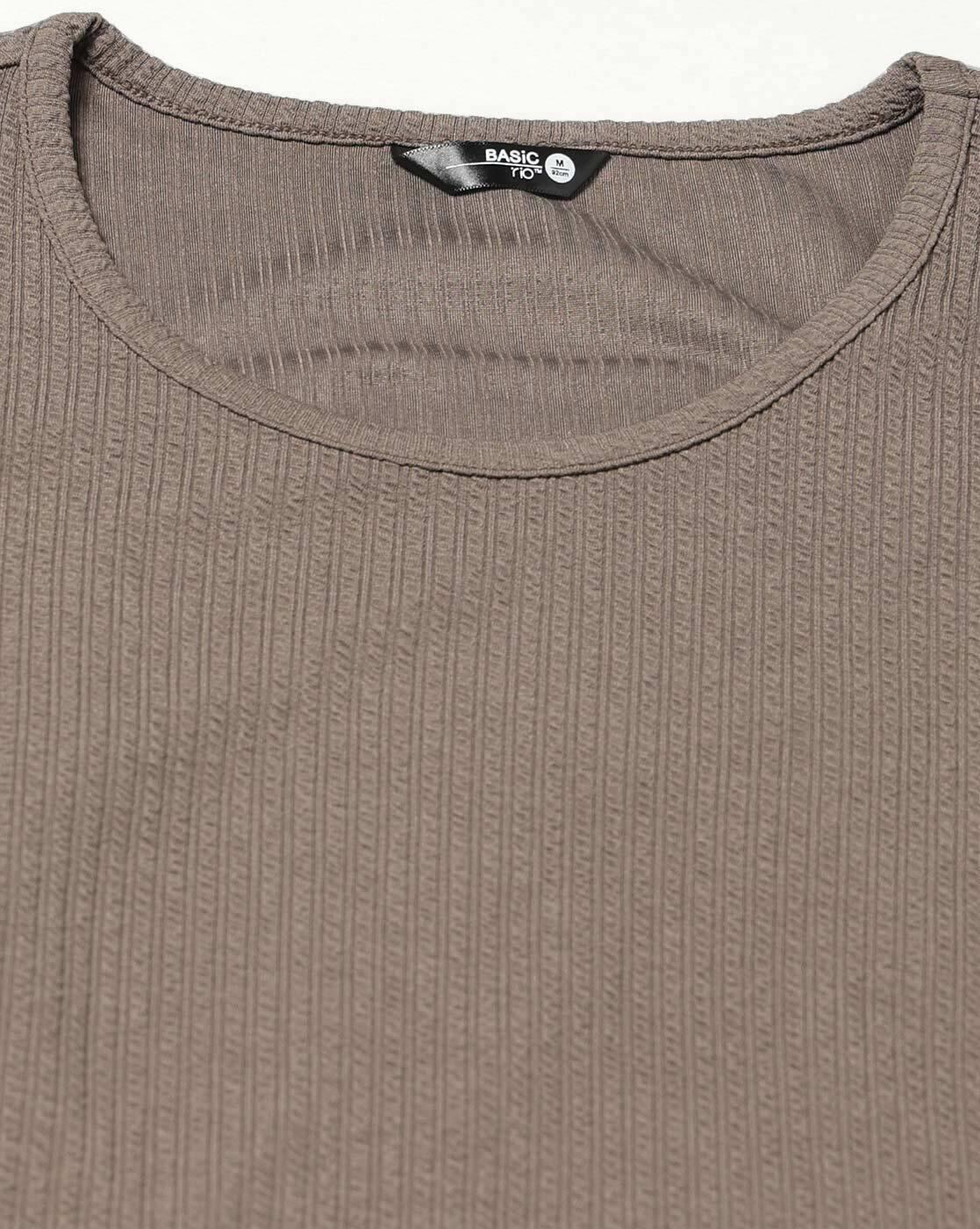 Women Ribbed Regular Fit Scoop-Neck T-Shirt