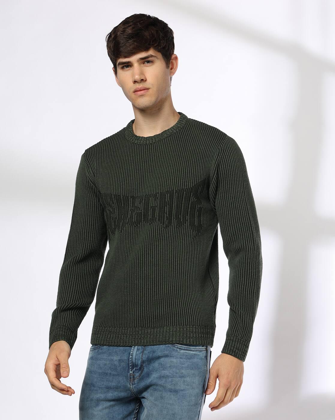 Men Ribbed Regular Fit Crew-Neck Pullover