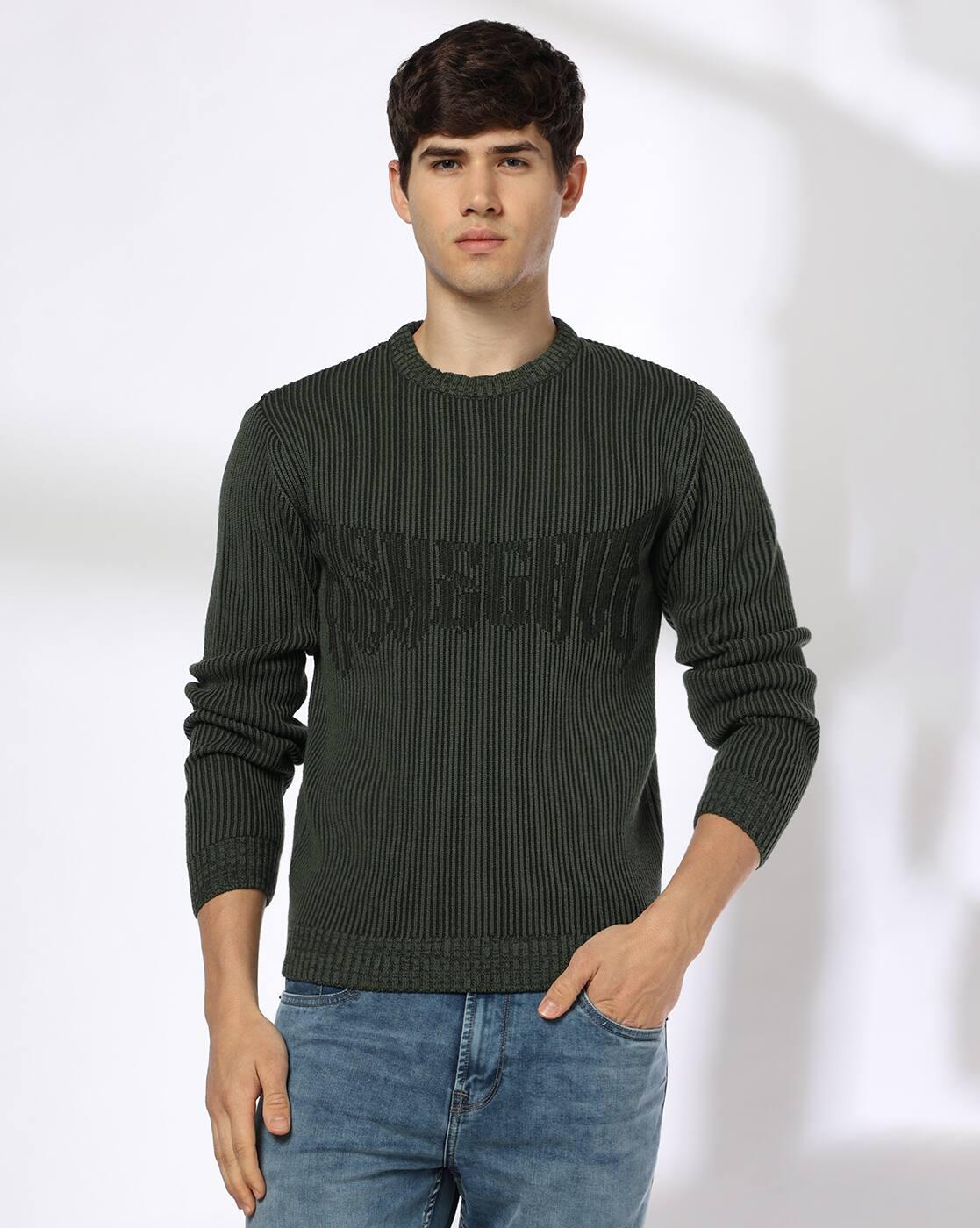 Men Ribbed Regular Fit Crew-Neck Pullover