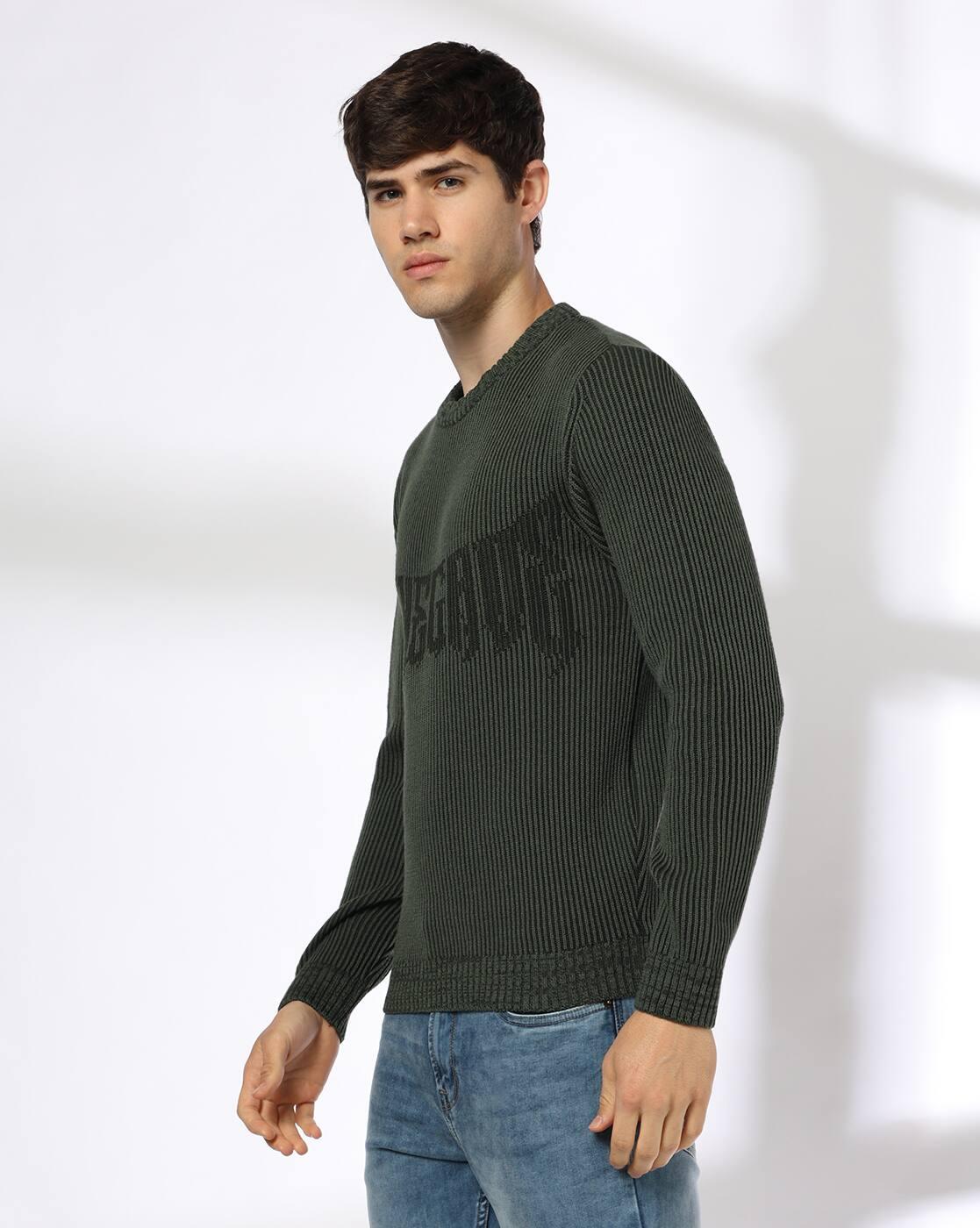 Men Ribbed Regular Fit Crew-Neck Pullover