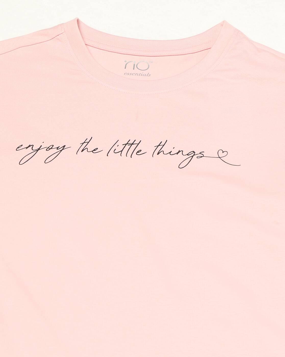 Women Typographic Print T-Shirt & Pyjamas Set