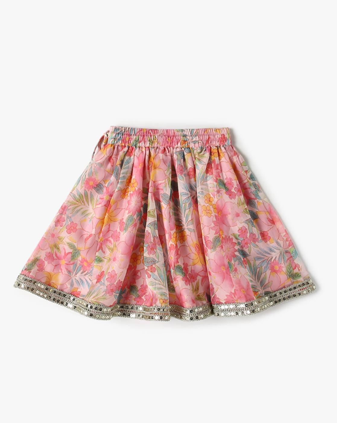 Girls Floral Print Ghagra & Choli Set