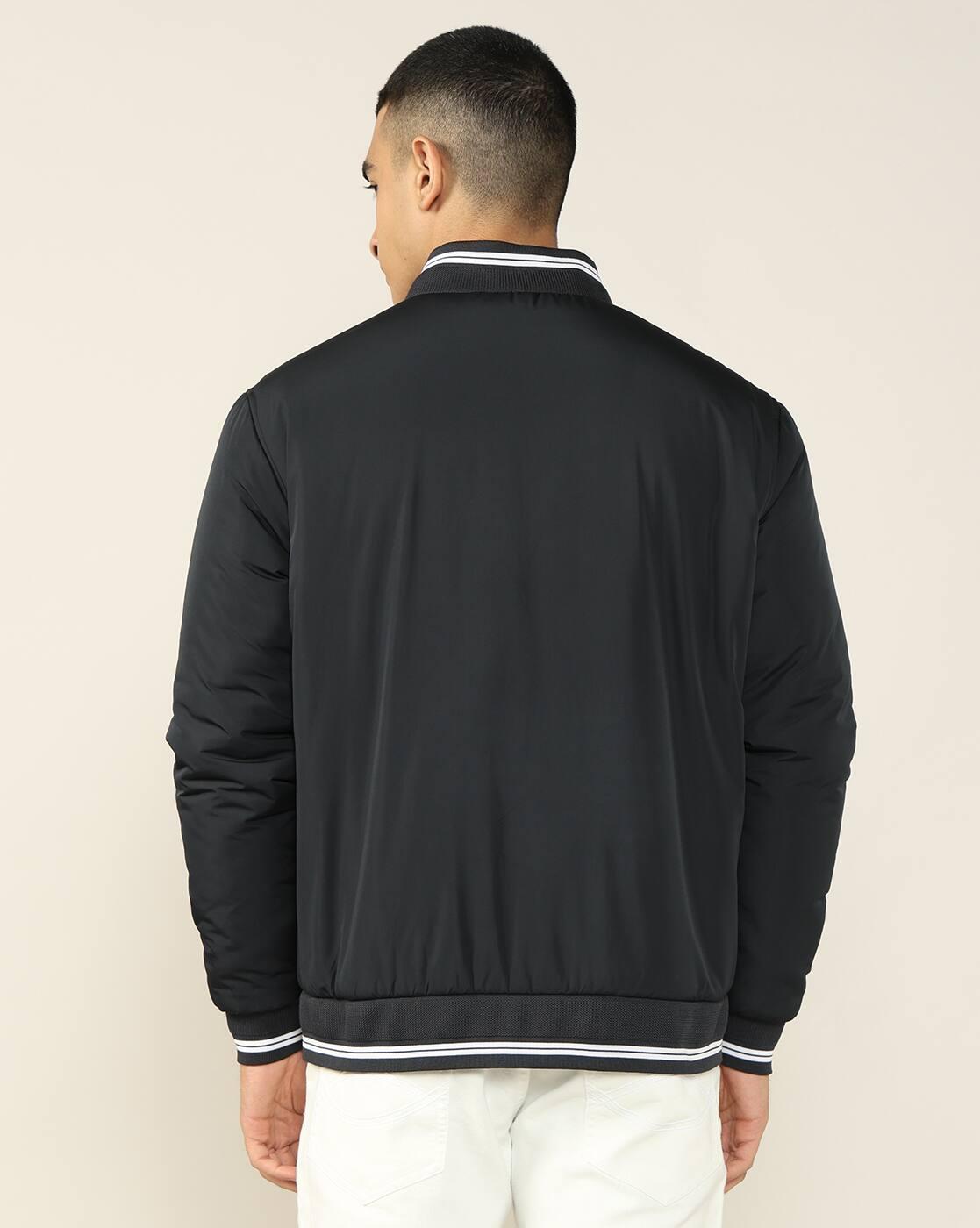 Men Regular Fit Zip-Front Bomber Jacket